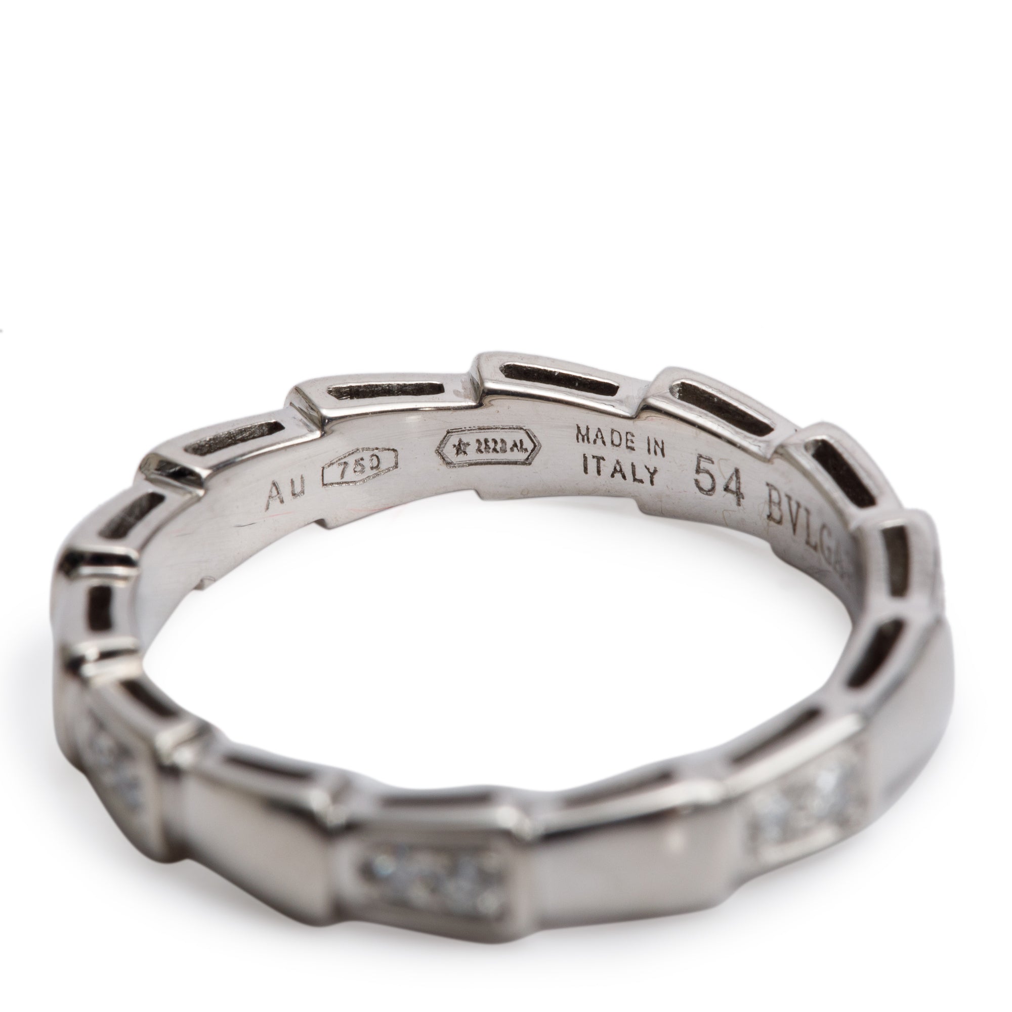 BVLGARI 18k White Gold Diamond Serpenti Viper Ring, Size 54 6.5 w/ Box