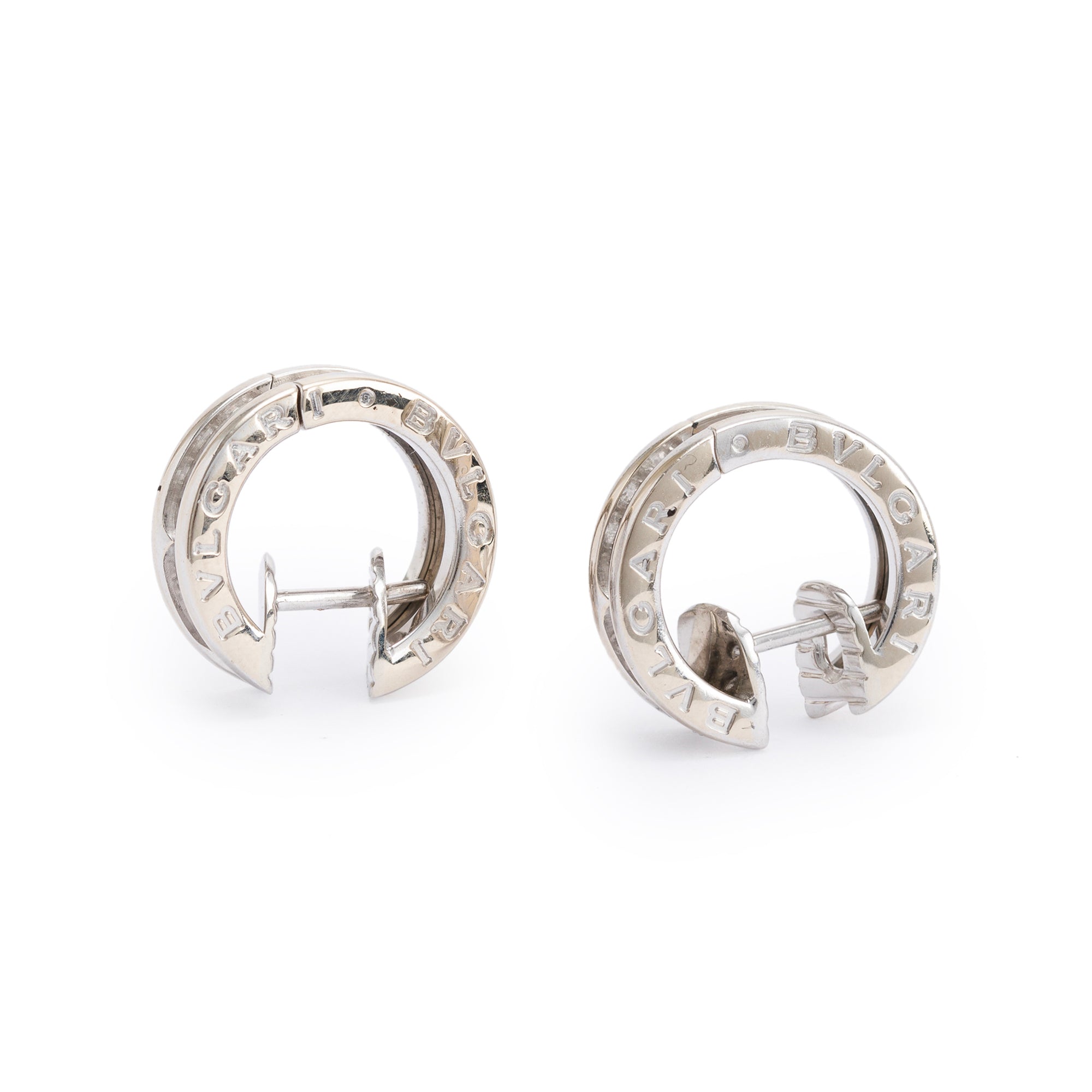BVLGARI 18k White Gold Pave Diamond B.Zero1 Hoop Earrings