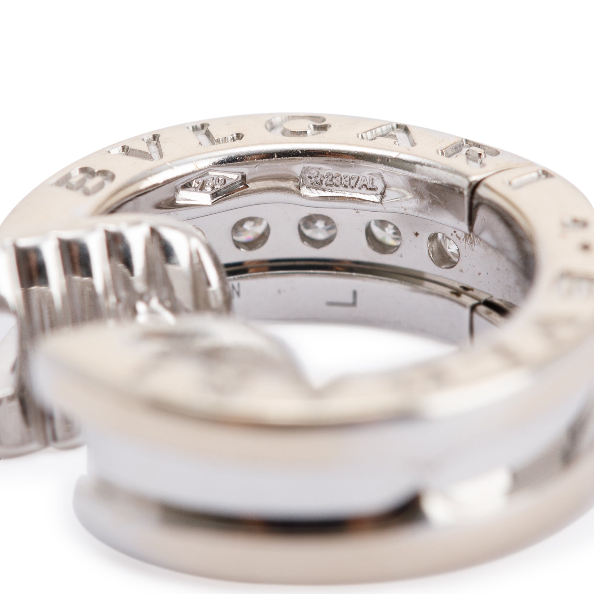 BVLGARI 18k White Gold Pave Diamond B.Zero1 Hoop Earrings