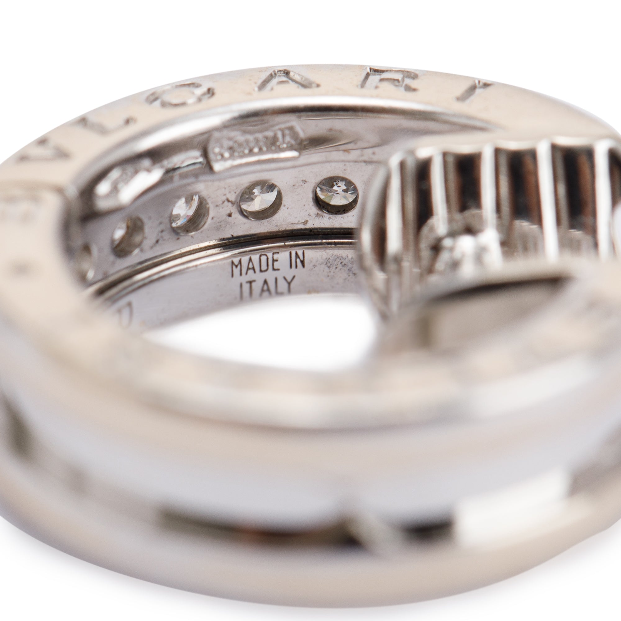 BVLGARI 18k White Gold Pave Diamond B.Zero1 Hoop Earrings