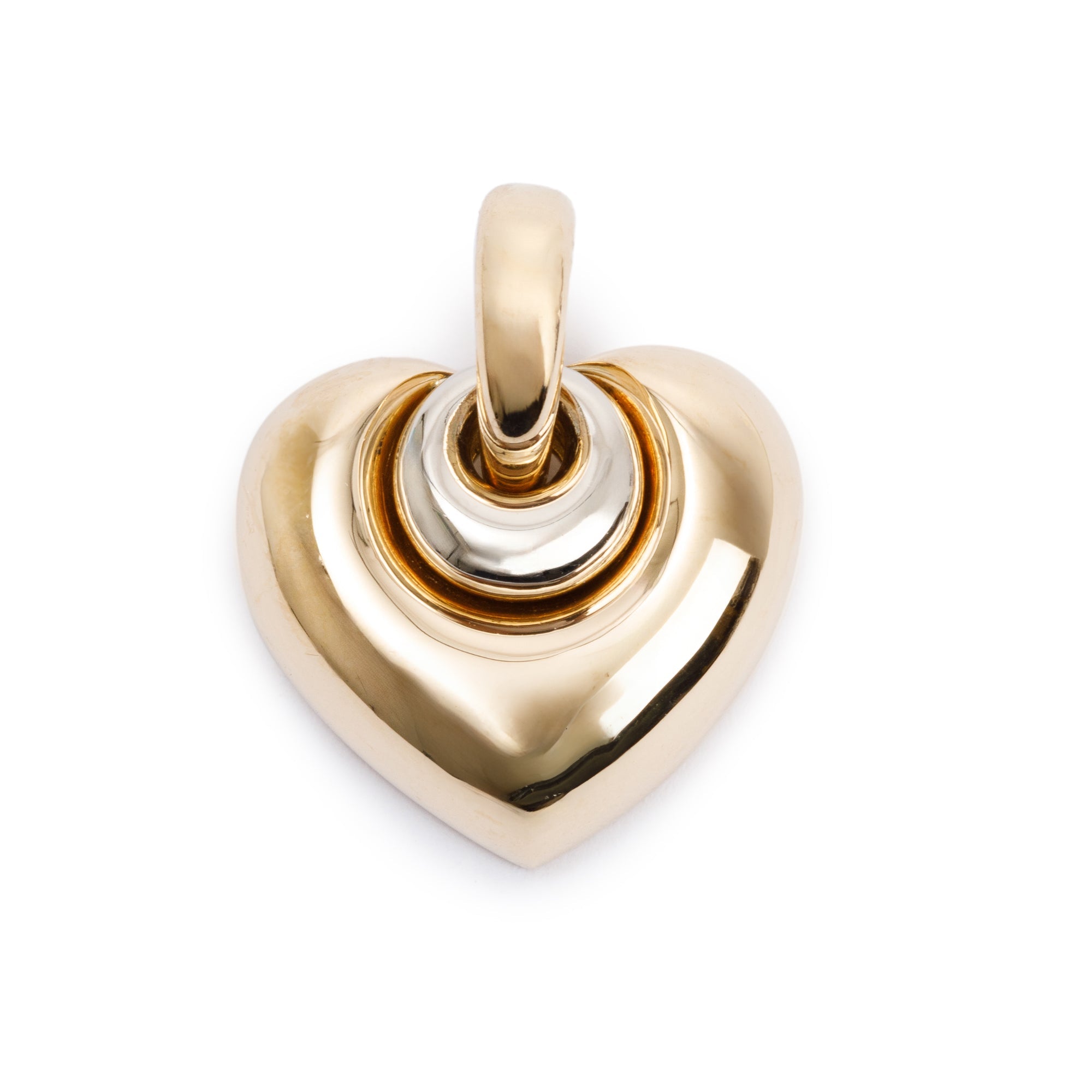 BVLGARI 18k Yellow & Whte Gold Cuore Puffed Heart Charm Pendant w/ Box