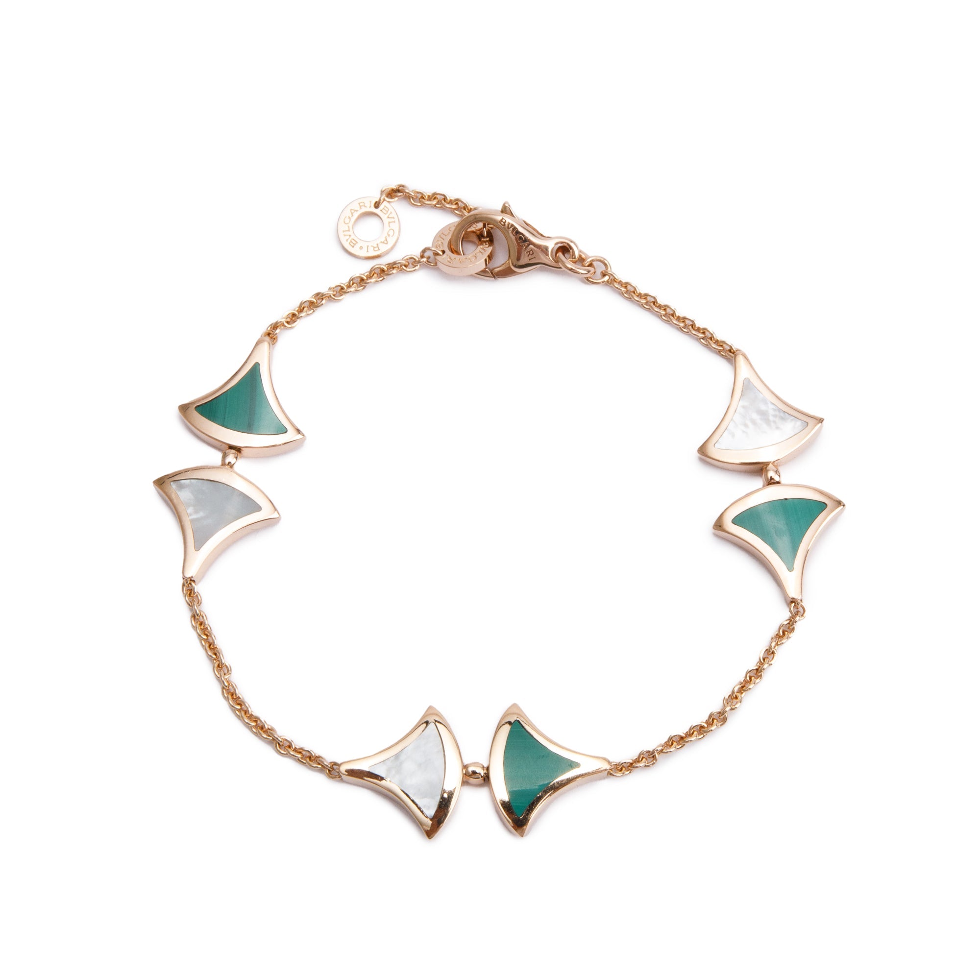 BVLGARI 2022 18k Rose Gold Malachite & Mother of Pearl Diva's Dream Bracelet w/ Pouch & Certificate