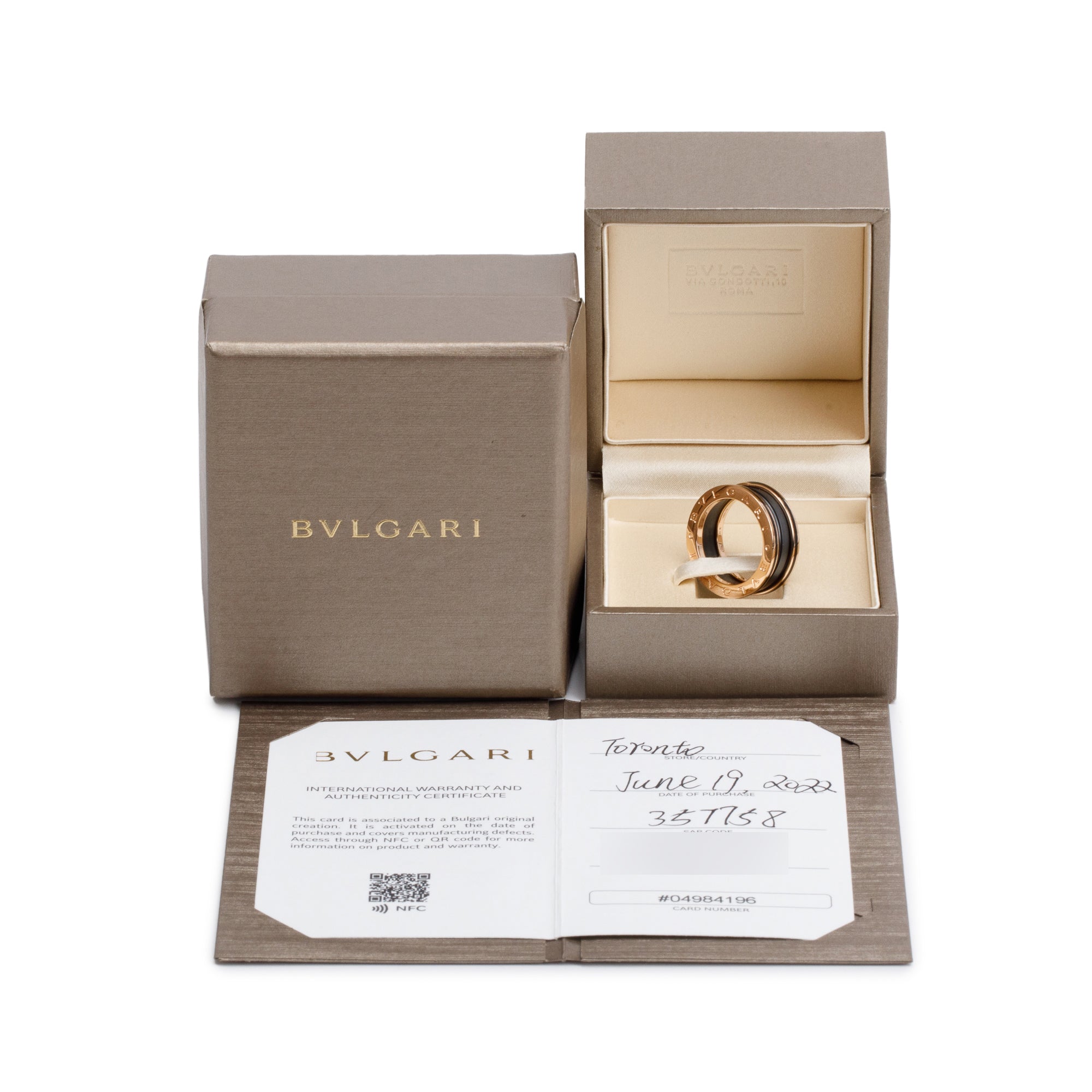 BVLGARI 2022 18k Rose Gold Matte Black Ceramic B.Zero1 Two-Band Ring, Size 53 6.5 w/ Box & Certificate