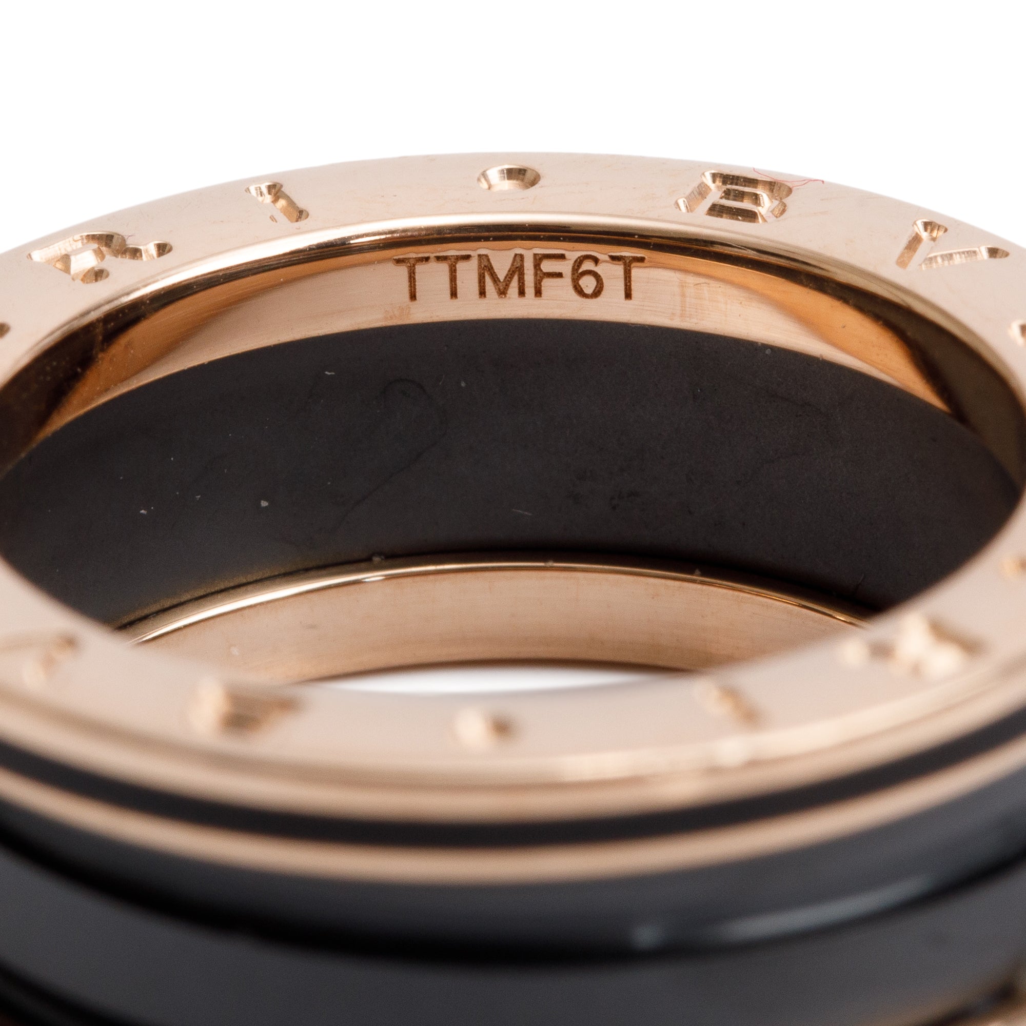 BVLGARI 2022 18k Rose Gold Matte Black Ceramic B.Zero1 Two-Band Ring, Size 53 6.5 w/ Box & Certificate