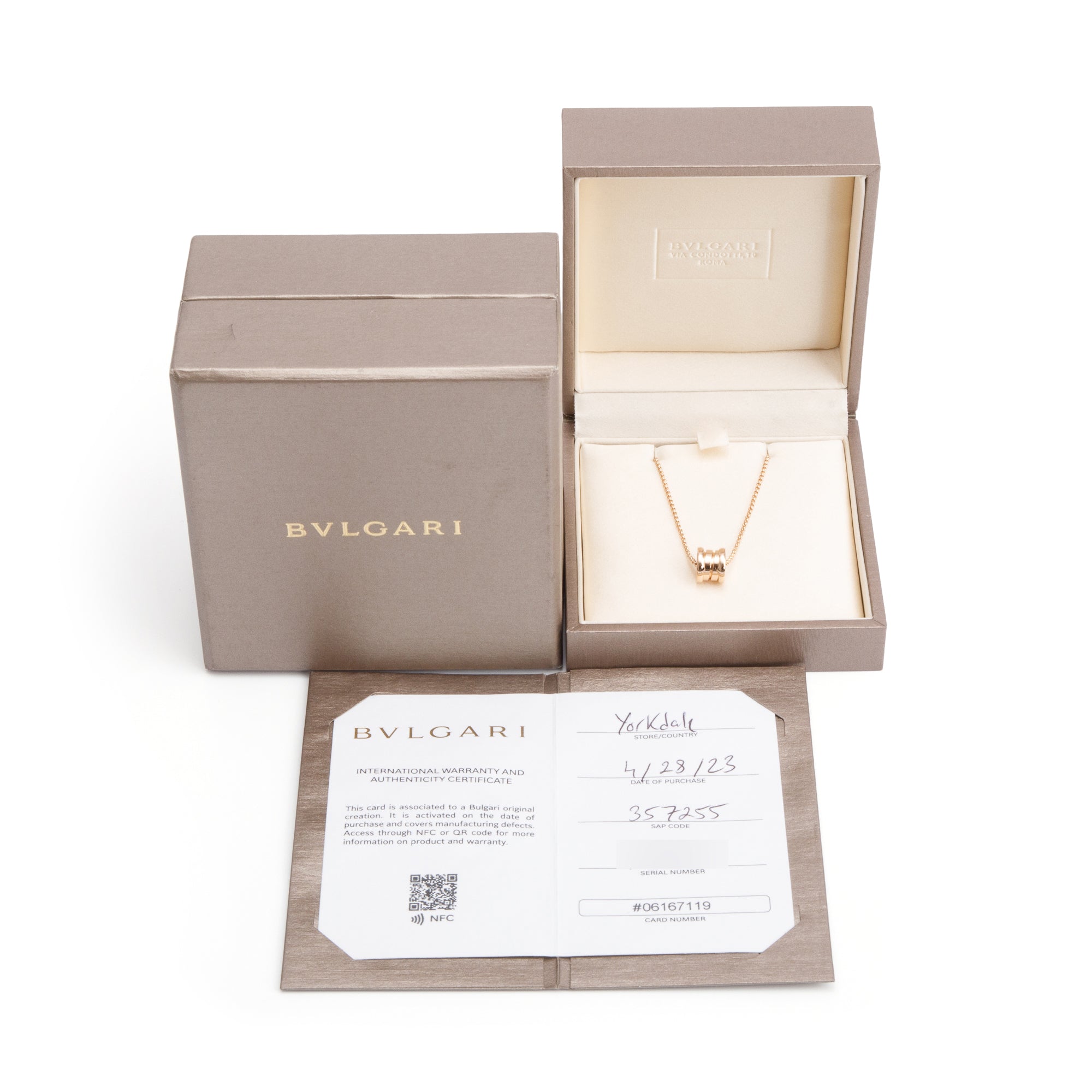 BVLGARI 2023 18k Rose Gold B.Zero1 Pendant Necklace w/ Box & Certificate