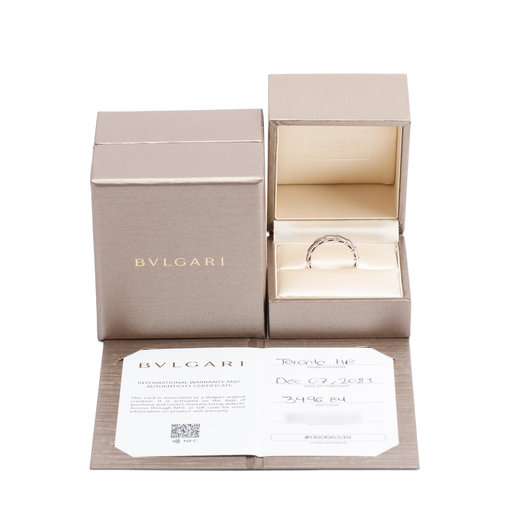 BVLGARI 2023 18k White Gold Serpenti Viper Ring, Size 55 7.25 w/ Box & Certificate