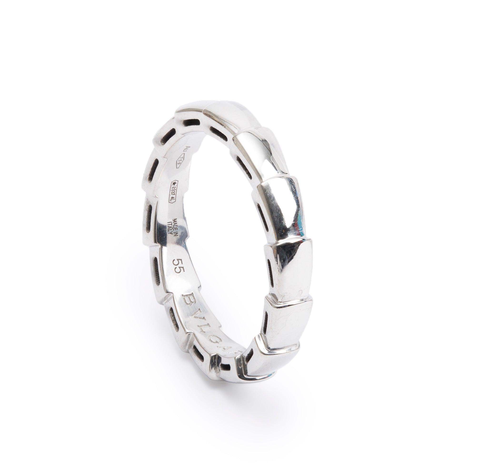 BVLGARI 2023 18k White Gold Serpenti Viper Ring, Size 55 7.25 w/ Box & Certificate