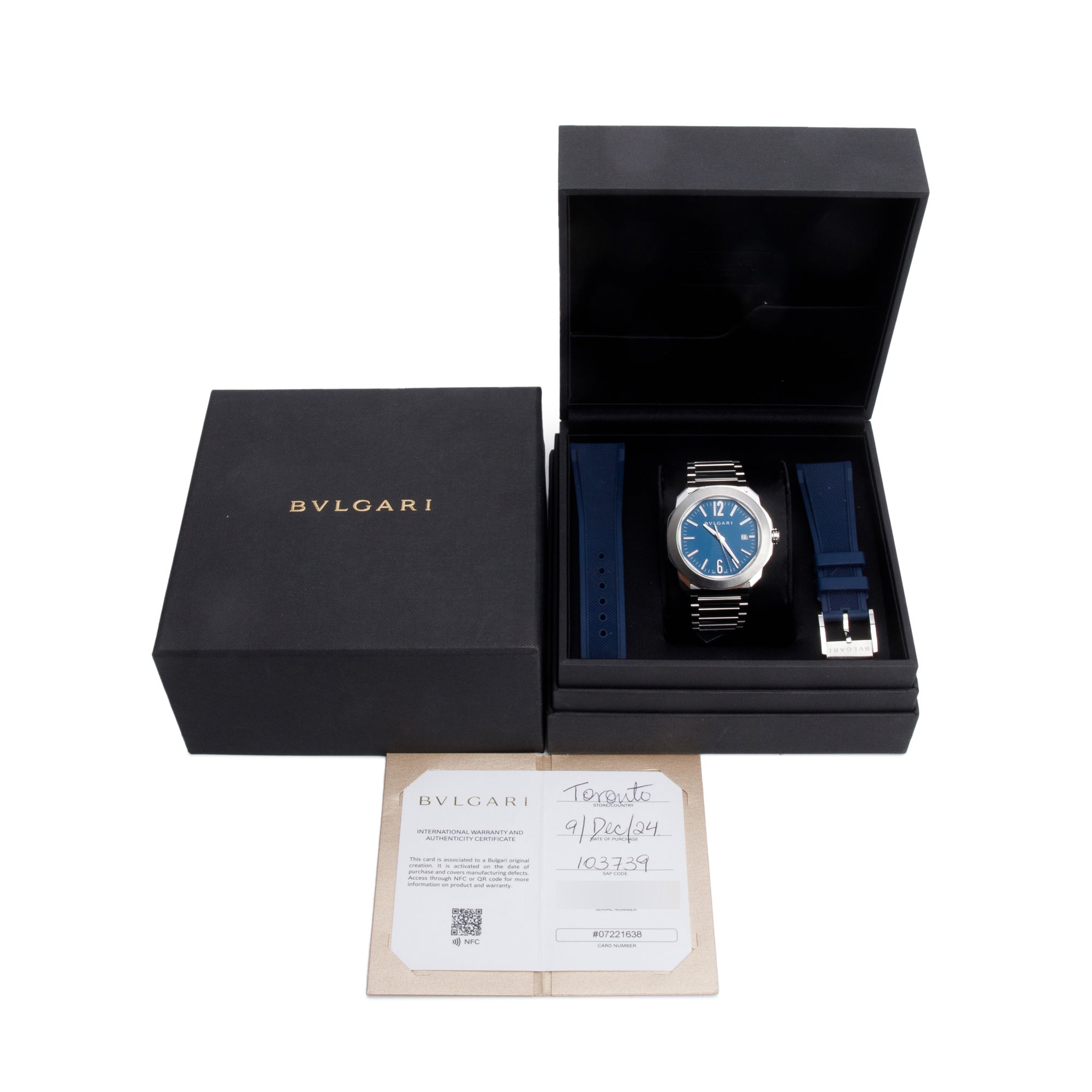 BVLGARI 2024 Stainless Steel Octo Roma 41 MM Automatic Watch Blue Dial w/ Box, Receipt, Certificate & Extra Strap