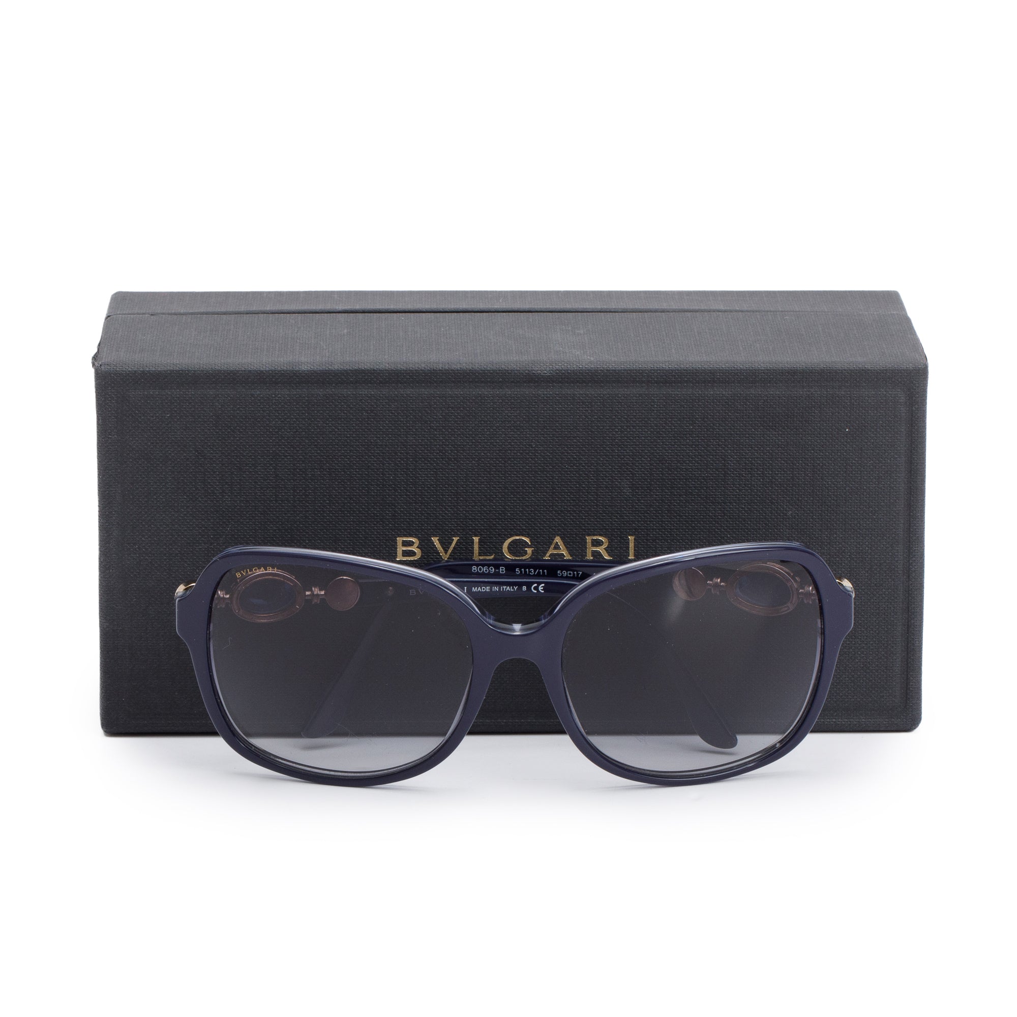 BVLGARI 8069-B Navy Acetate Crystal Square Sunglasses w/ Box