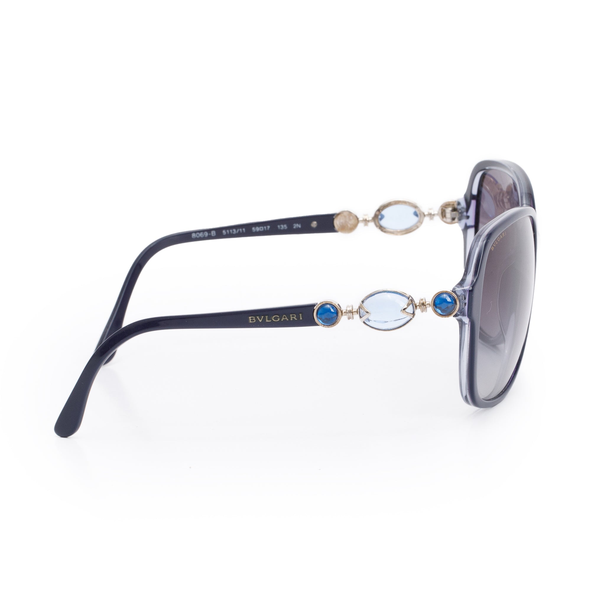 BVLGARI 8069-B Navy Acetate Crystal Square Sunglasses w/ Box