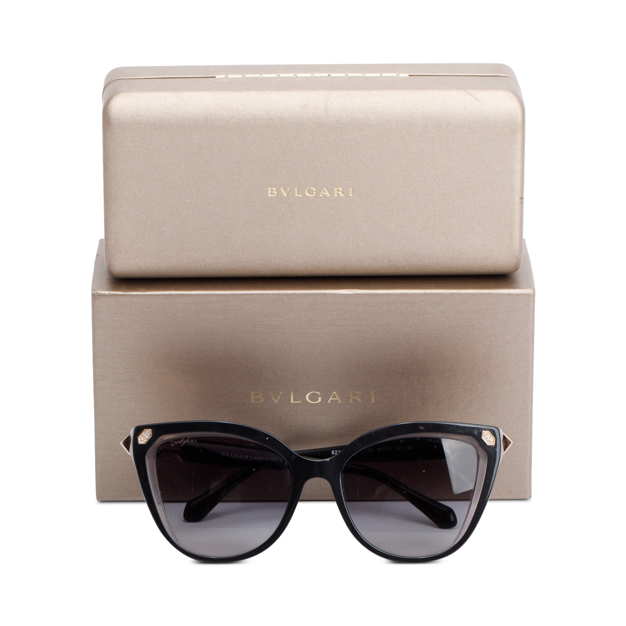 BVLGARI 8212-B Black Acetate Cat Eye Sunglasses w/ Box
