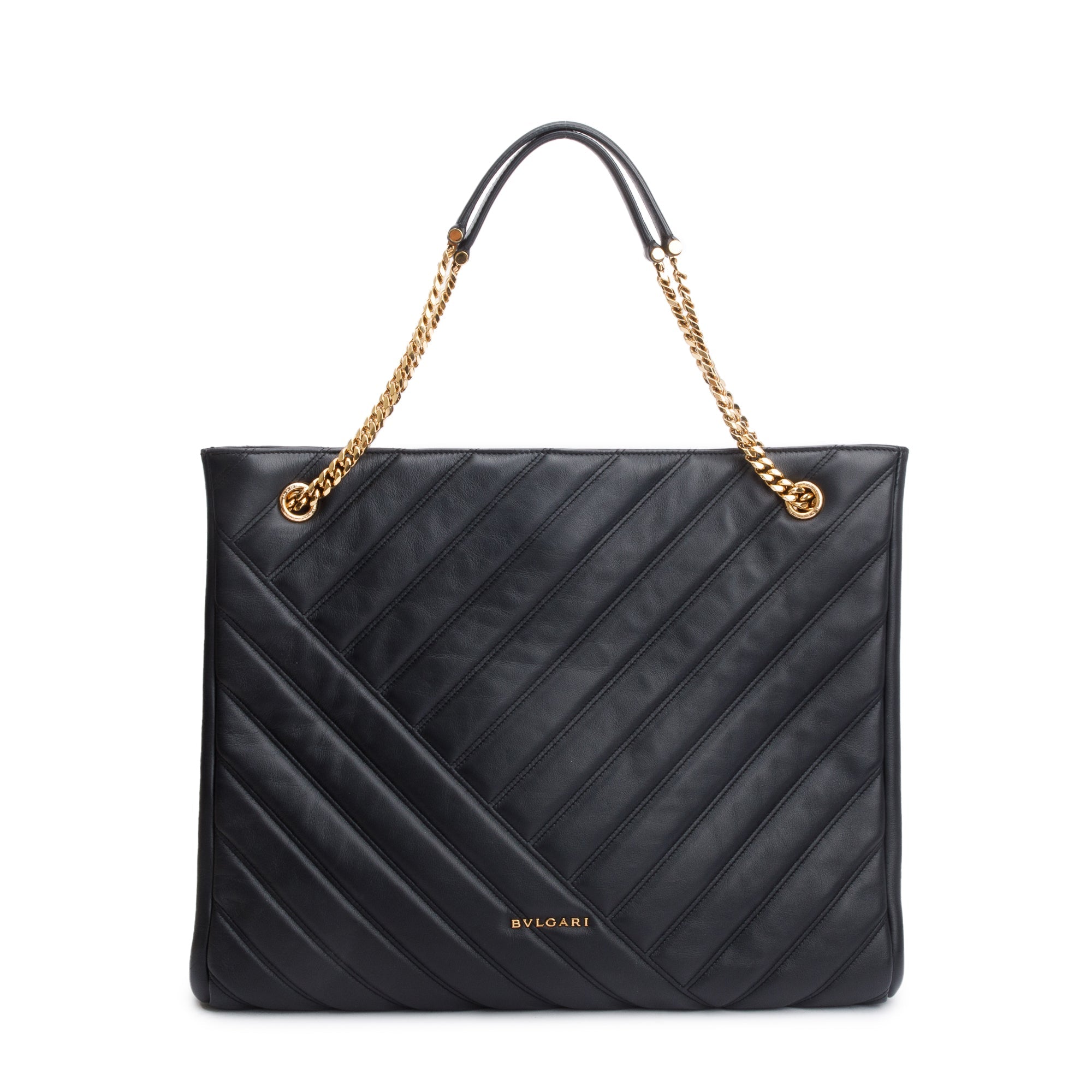 BVLGARI Black Calfskin Leather Serpenti Cabochon Large Shopping Bag w/ Authenticity Card