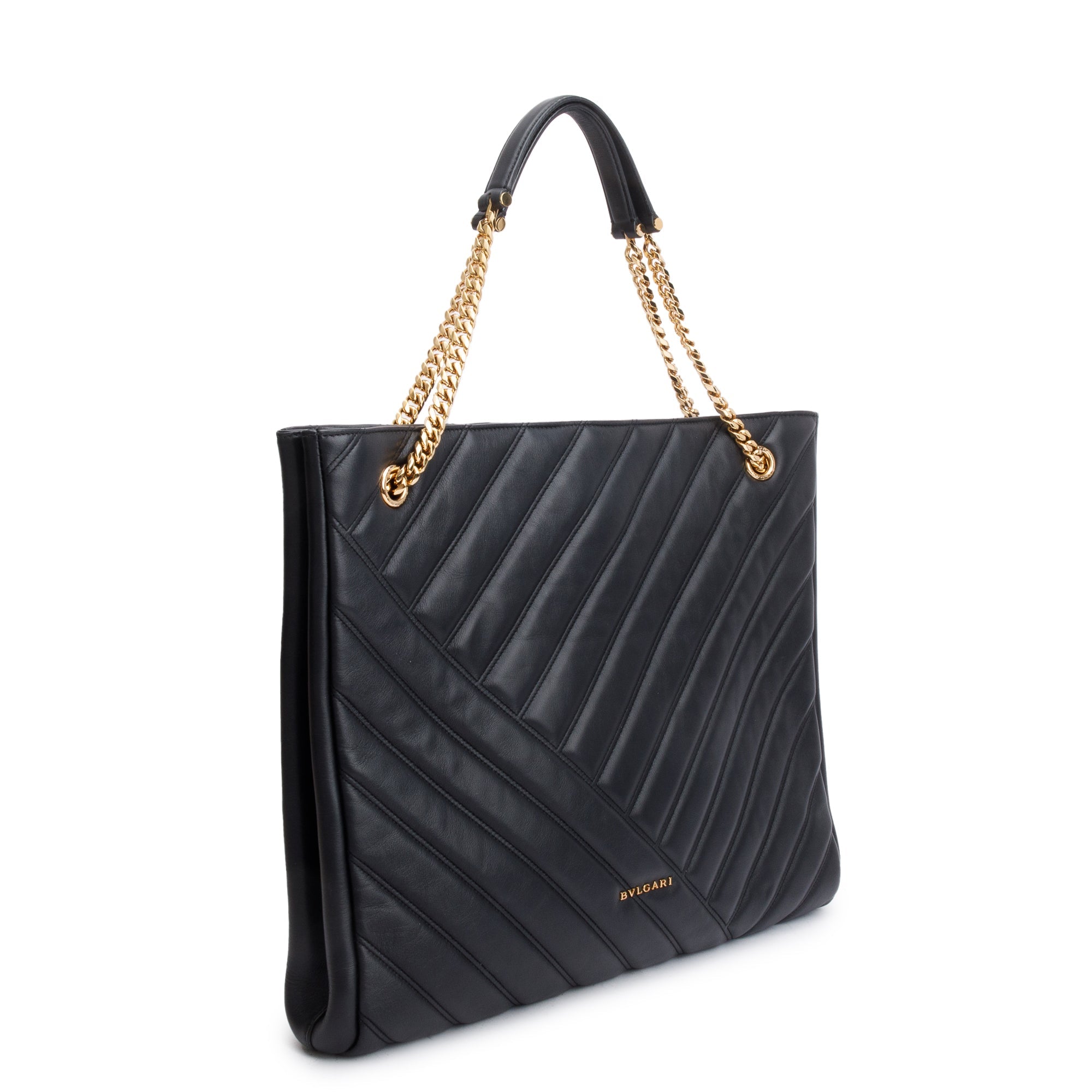 BVLGARI Black Calfskin Leather Serpenti Cabochon Large Shopping Bag w/ Authenticity Card