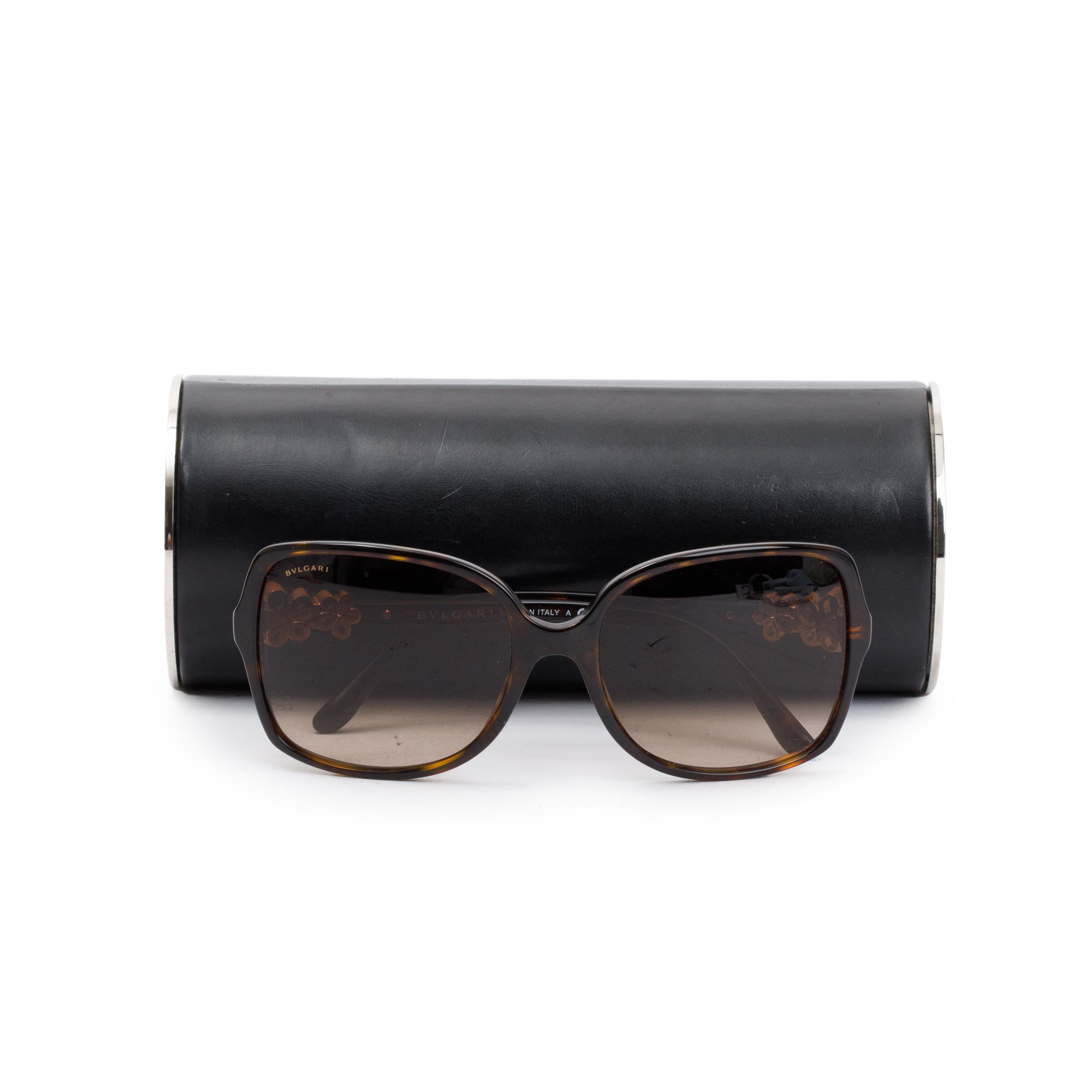 BVLGARI Brown Acetate 8120-B Crystal Flower Sunglasses w/ Case