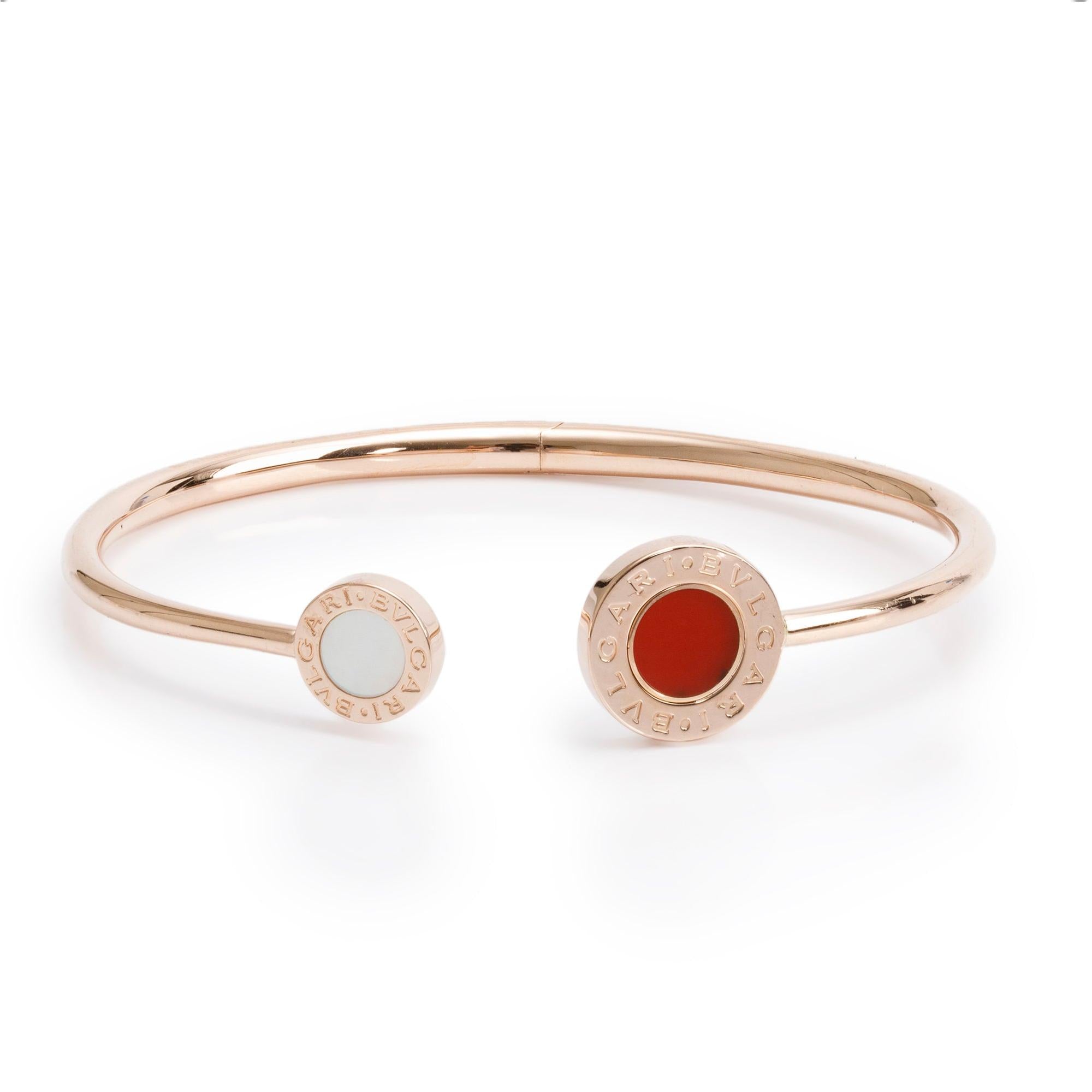 BVLGARI Bvlgari 18k Rose Gold Mother of Pearl Carnelian Flip Cuff Bracelet