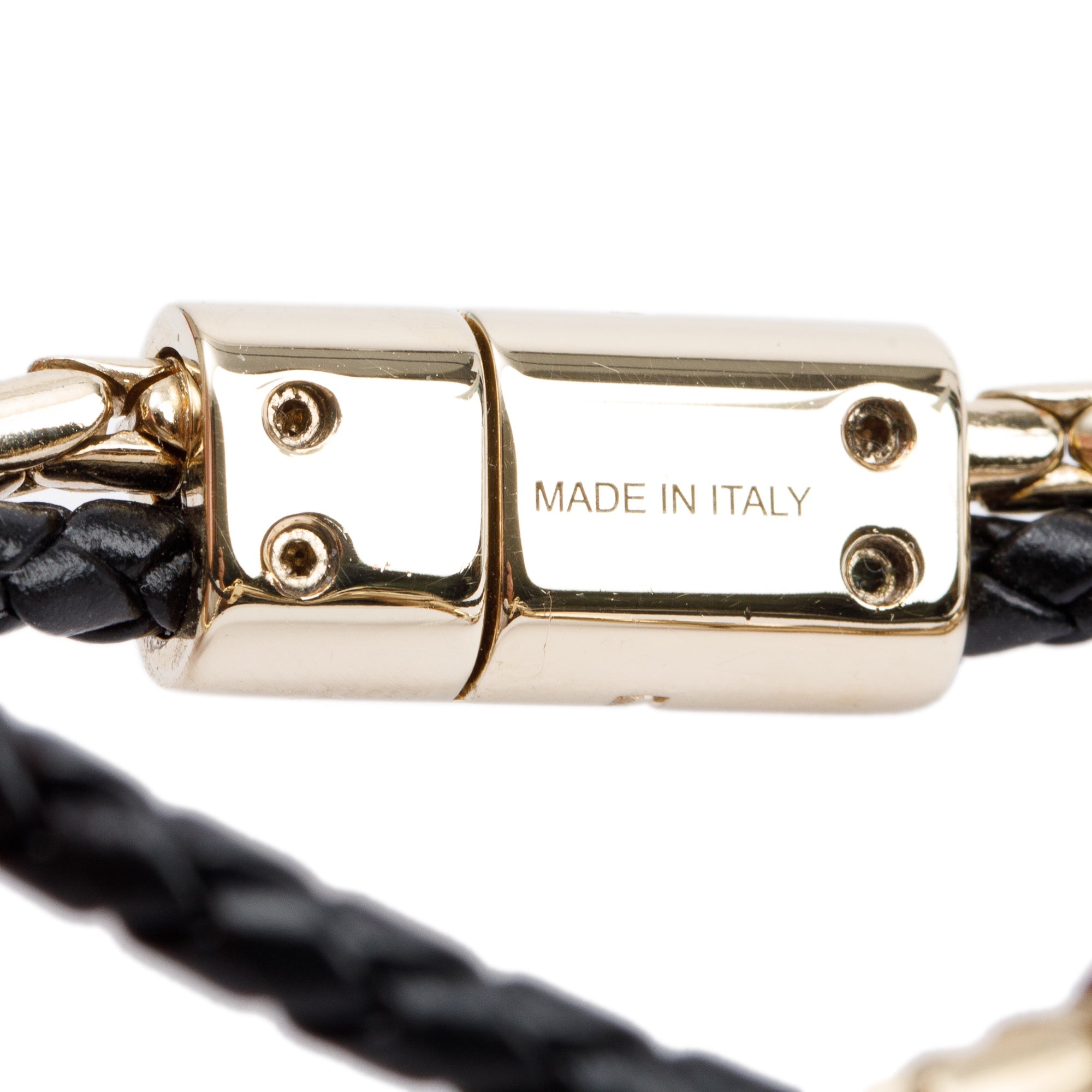 BVLGARI Gold Plated & Enamel Black Leather Forever Bracelet