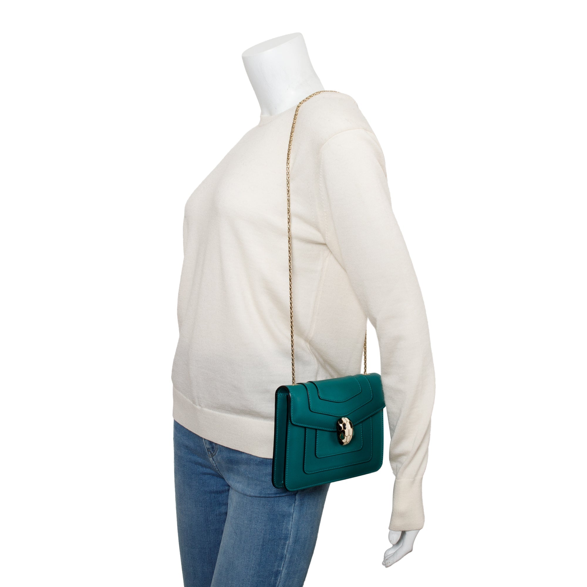 BVLGARI Green Calfskin Leather Serpenti Forever Crossbody Bag w/ Receipt