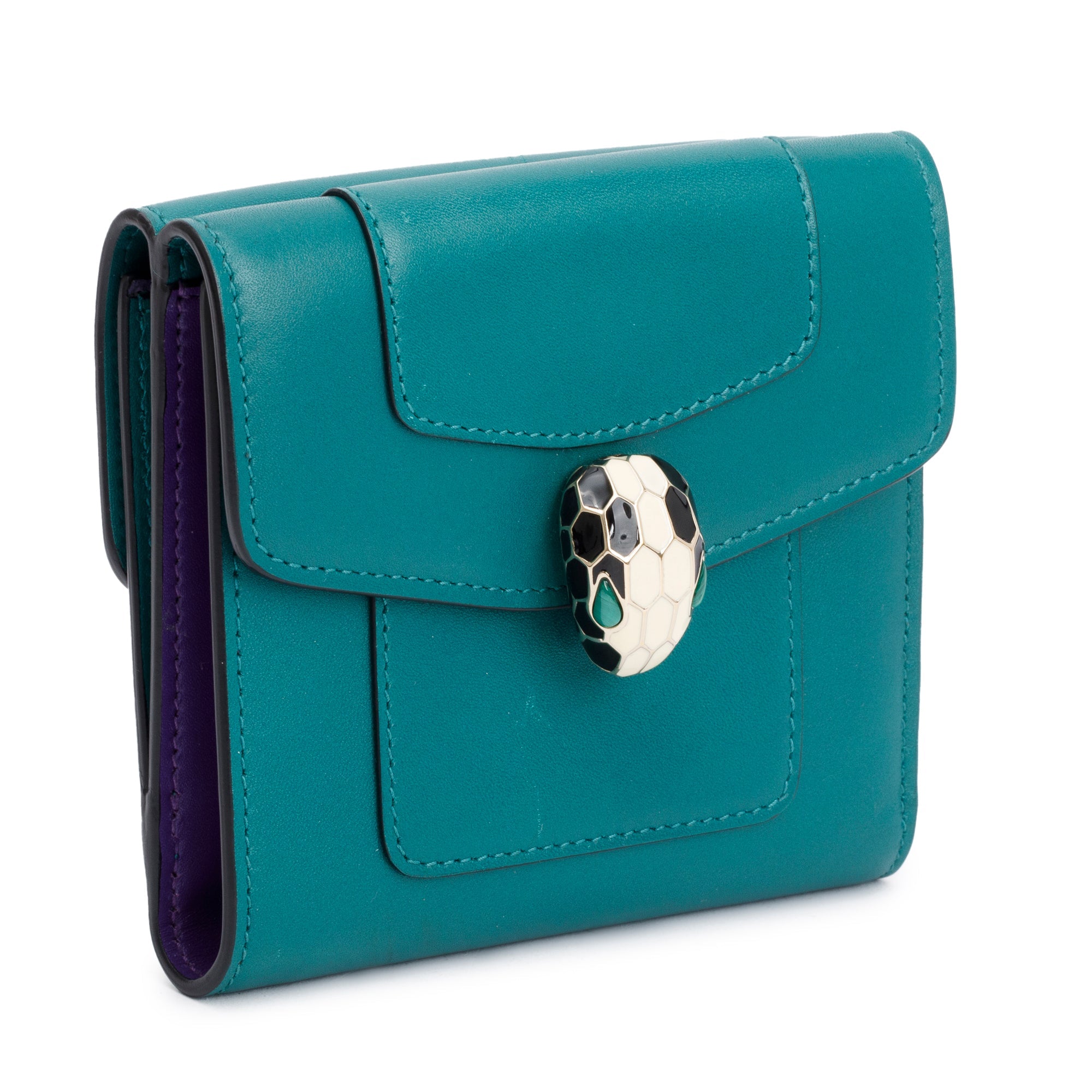 BVLGARI Green Calfskin Serpenti Forever Trifold Compact Wallet