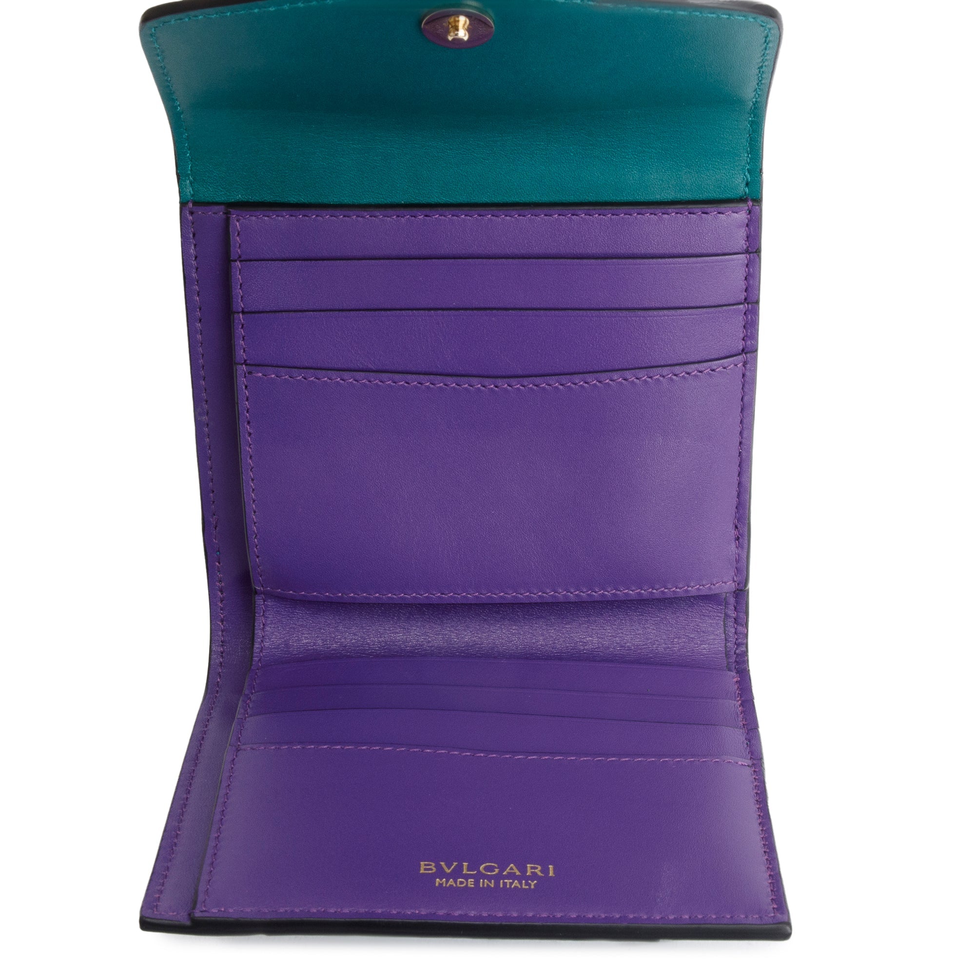 BVLGARI Green Calfskin Serpenti Forever Trifold Compact Wallet