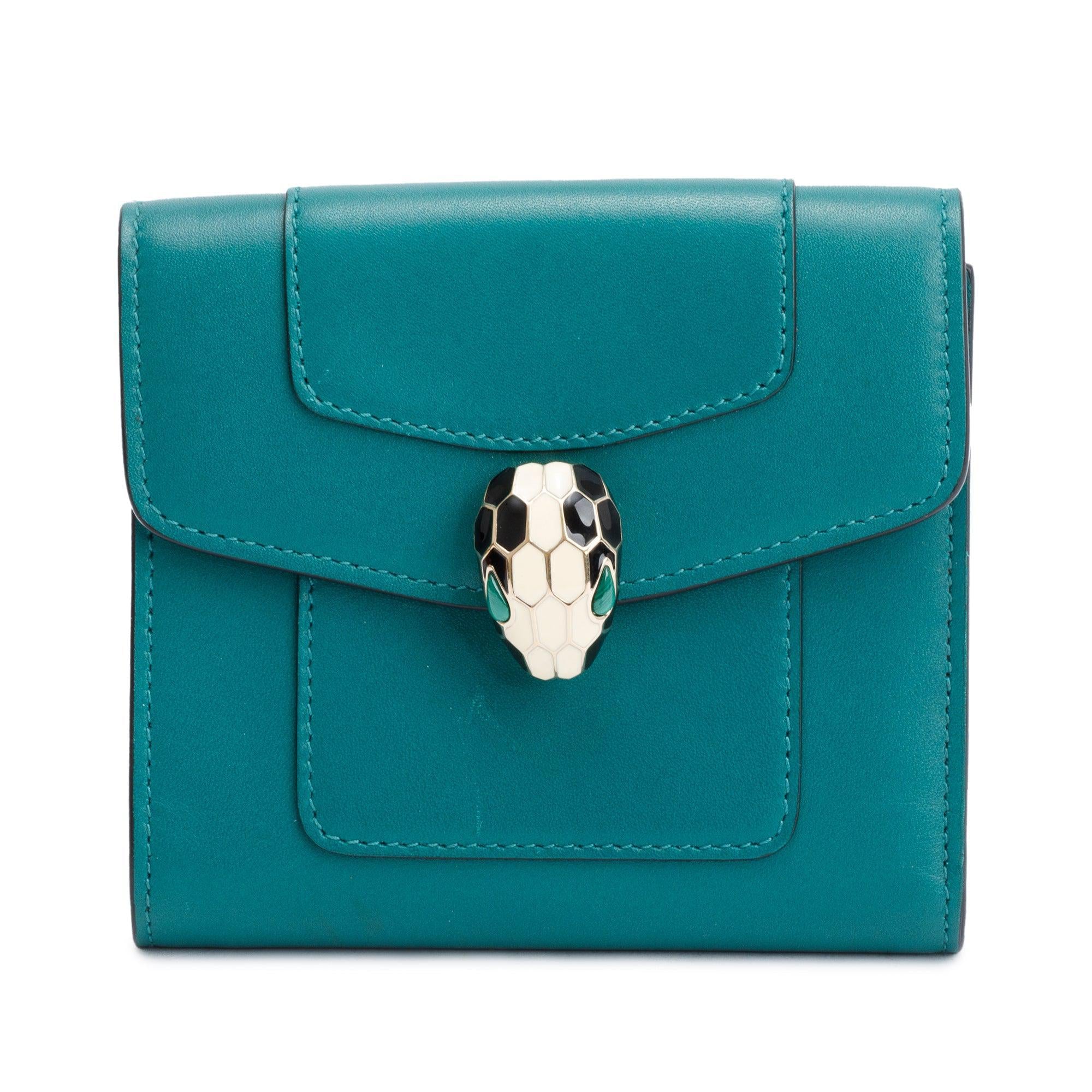 BVLGARI Green Calfskin Serpenti Forever Trifold Compact Wallet