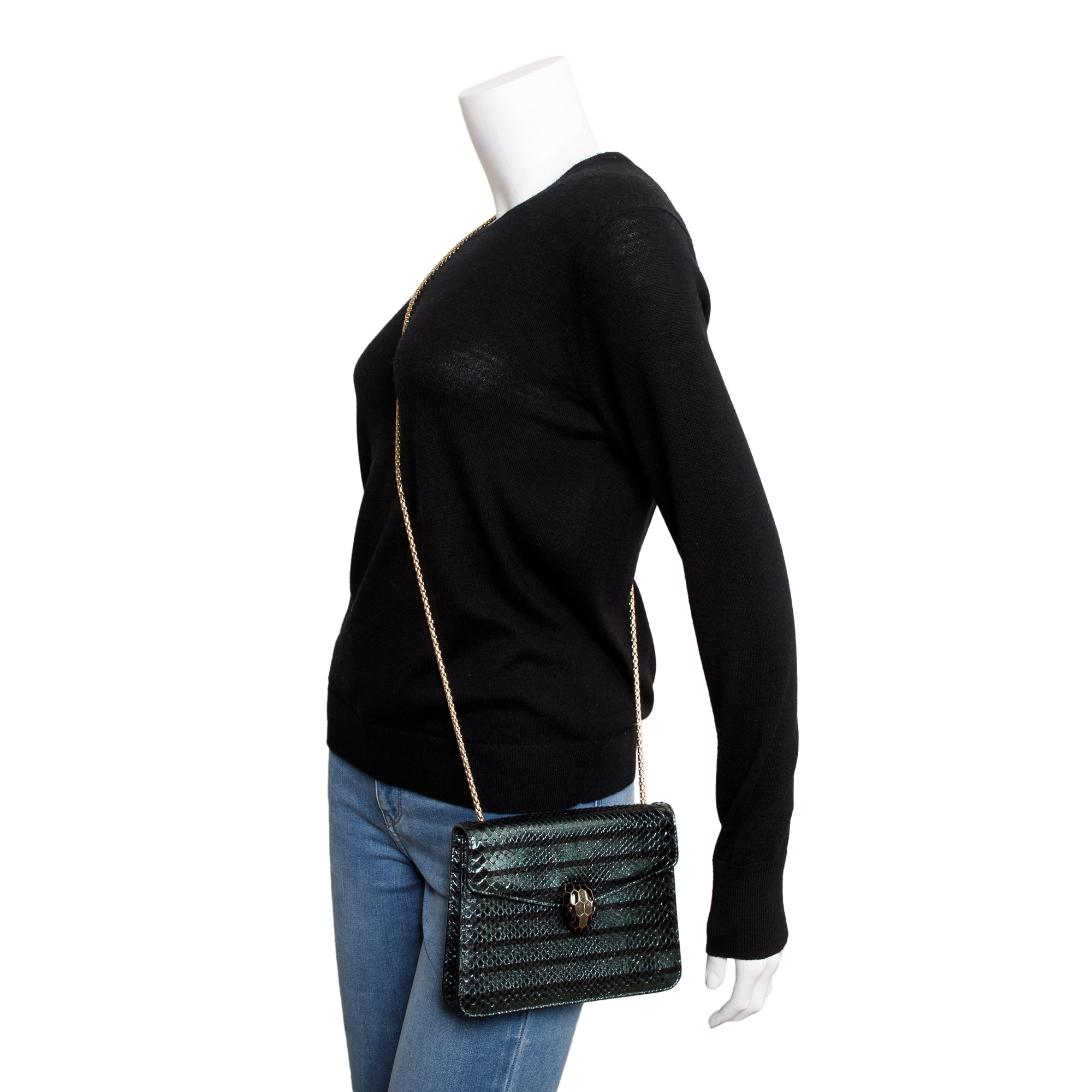 BVLGARI Green Karung Skin Serpenti Forever Crossbody Bag