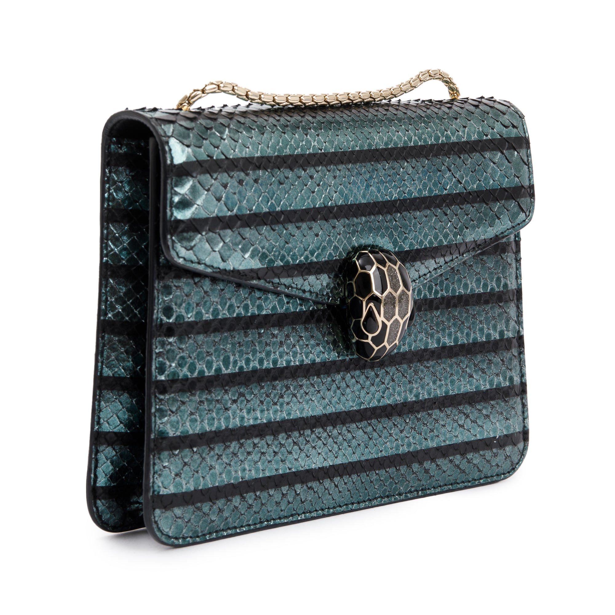 BVLGARI Green Karung Skin Serpenti Forever Crossbody Bag