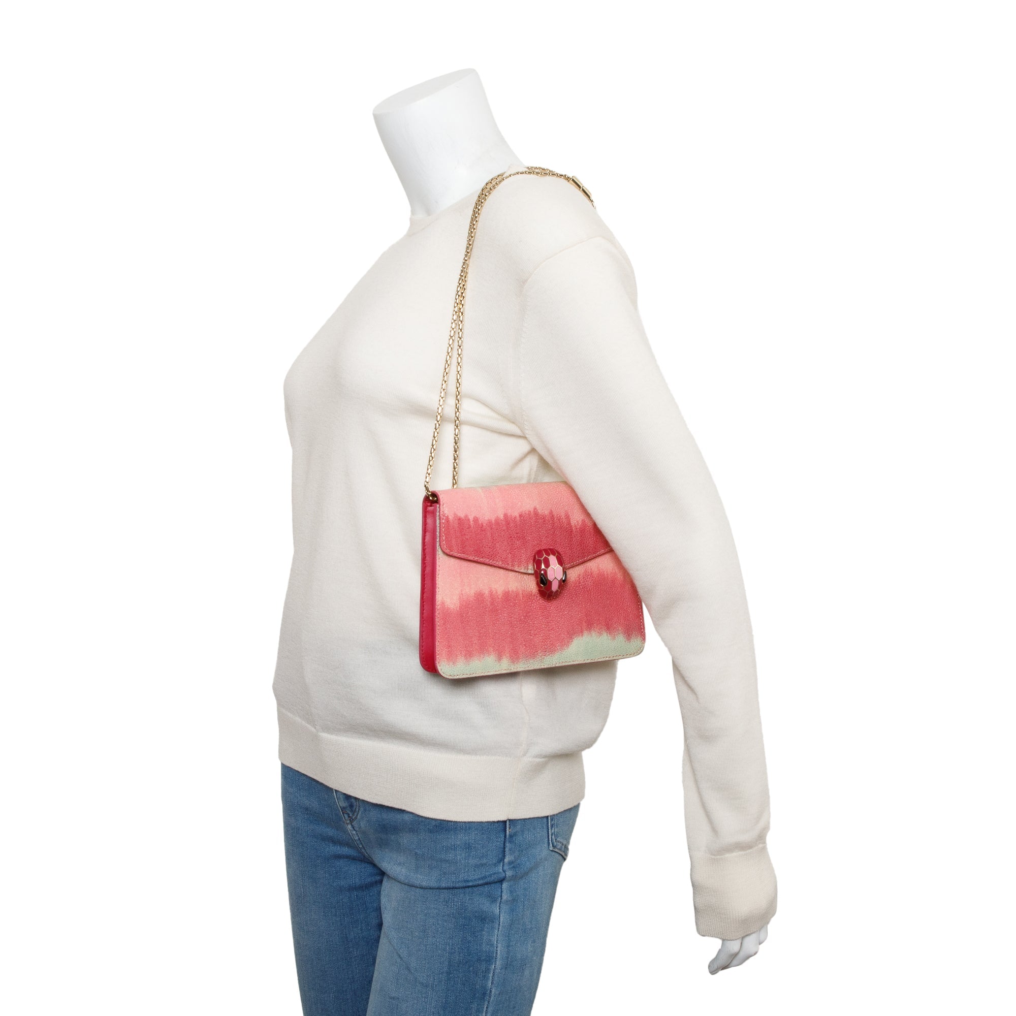 BVLGARI Pink Stingray Calfskin Leather Serpenti Forever Crossbody Bag
