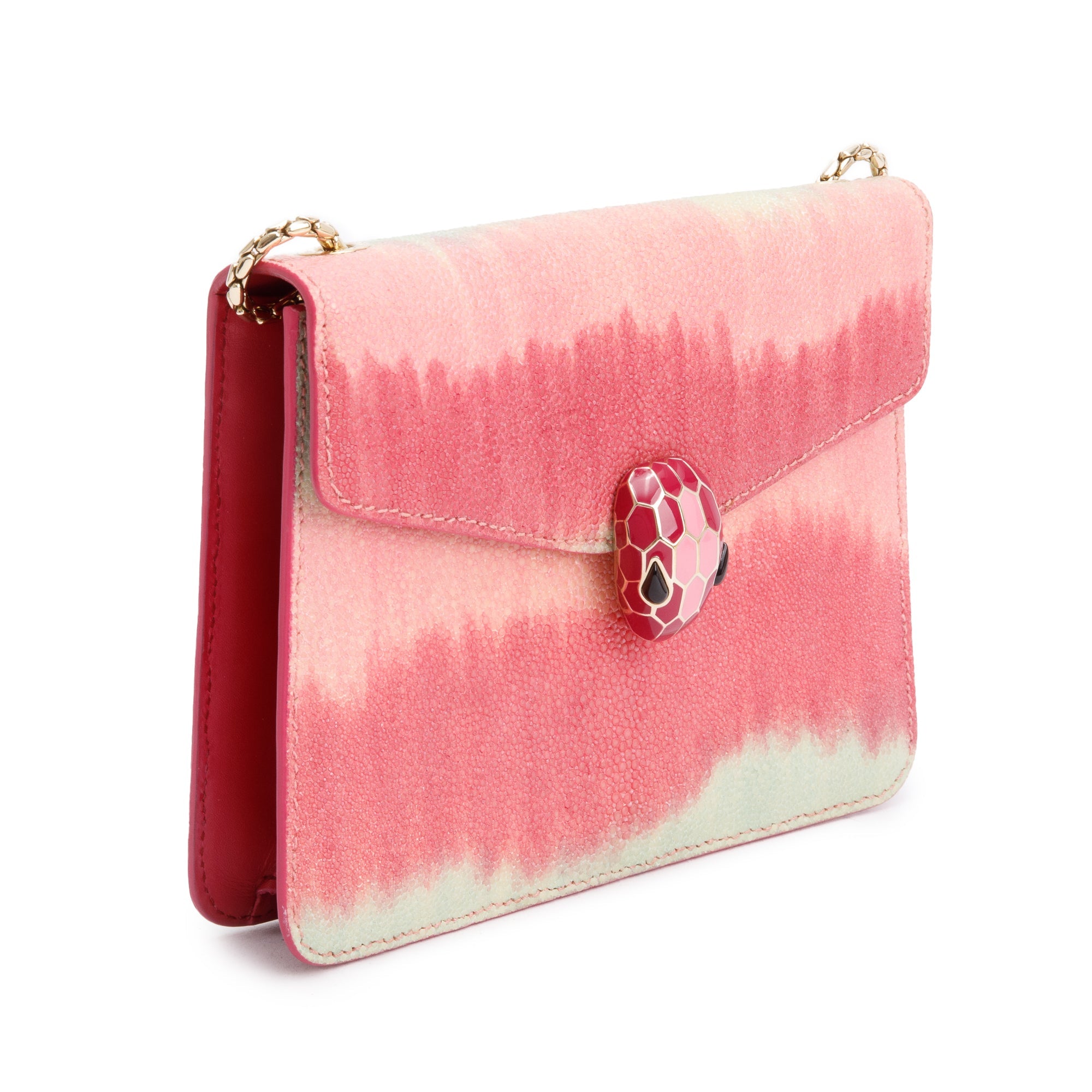 BVLGARI Pink Stingray Calfskin Leather Serpenti Forever Crossbody Bag