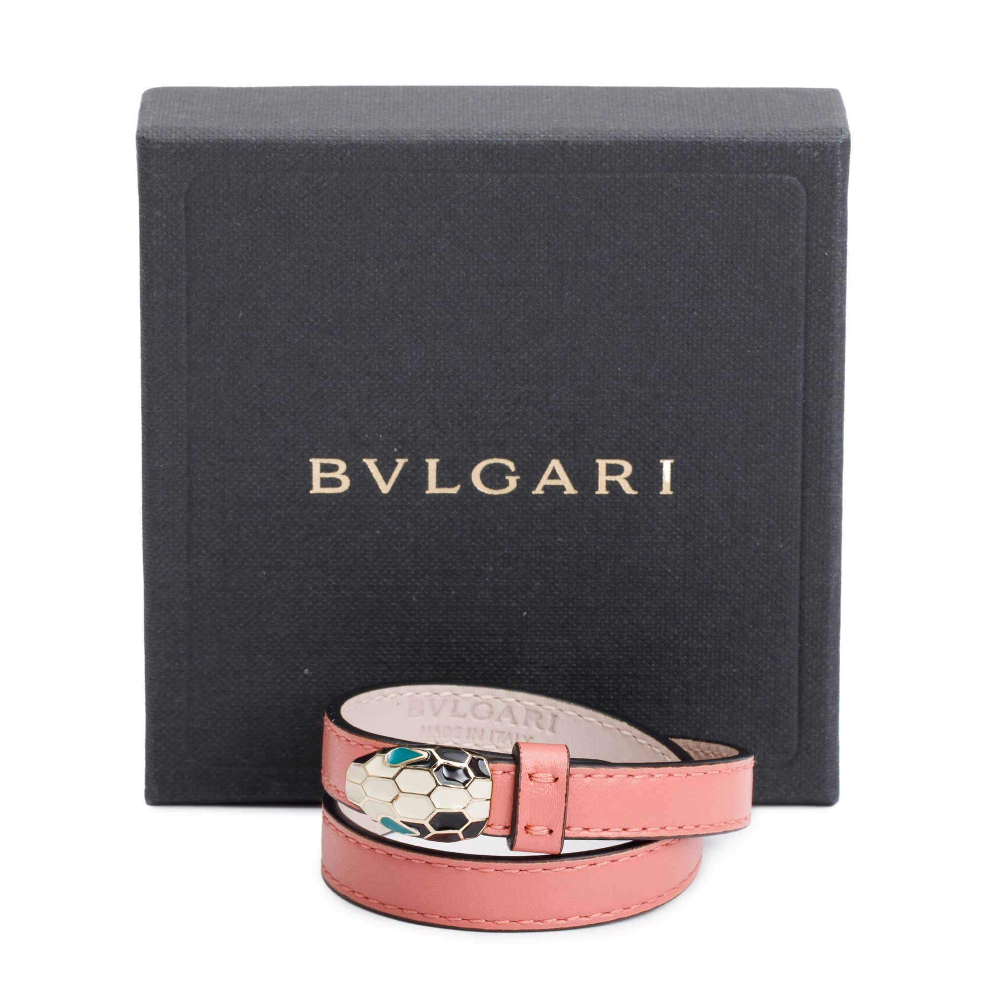 BVLGARI Serpenti Forever Double Coil Pink Leather Bracelet w/ Box