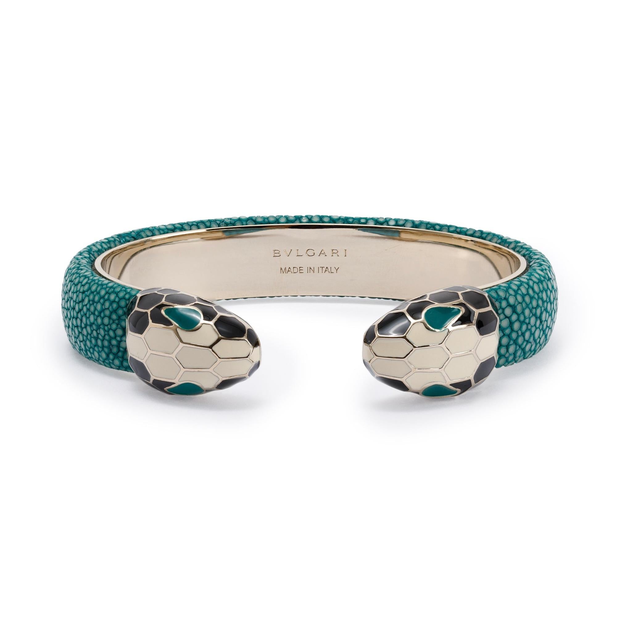 BVLGARI Serpenti Forever Galuchat Stingray Leather & Enamel Bracelet