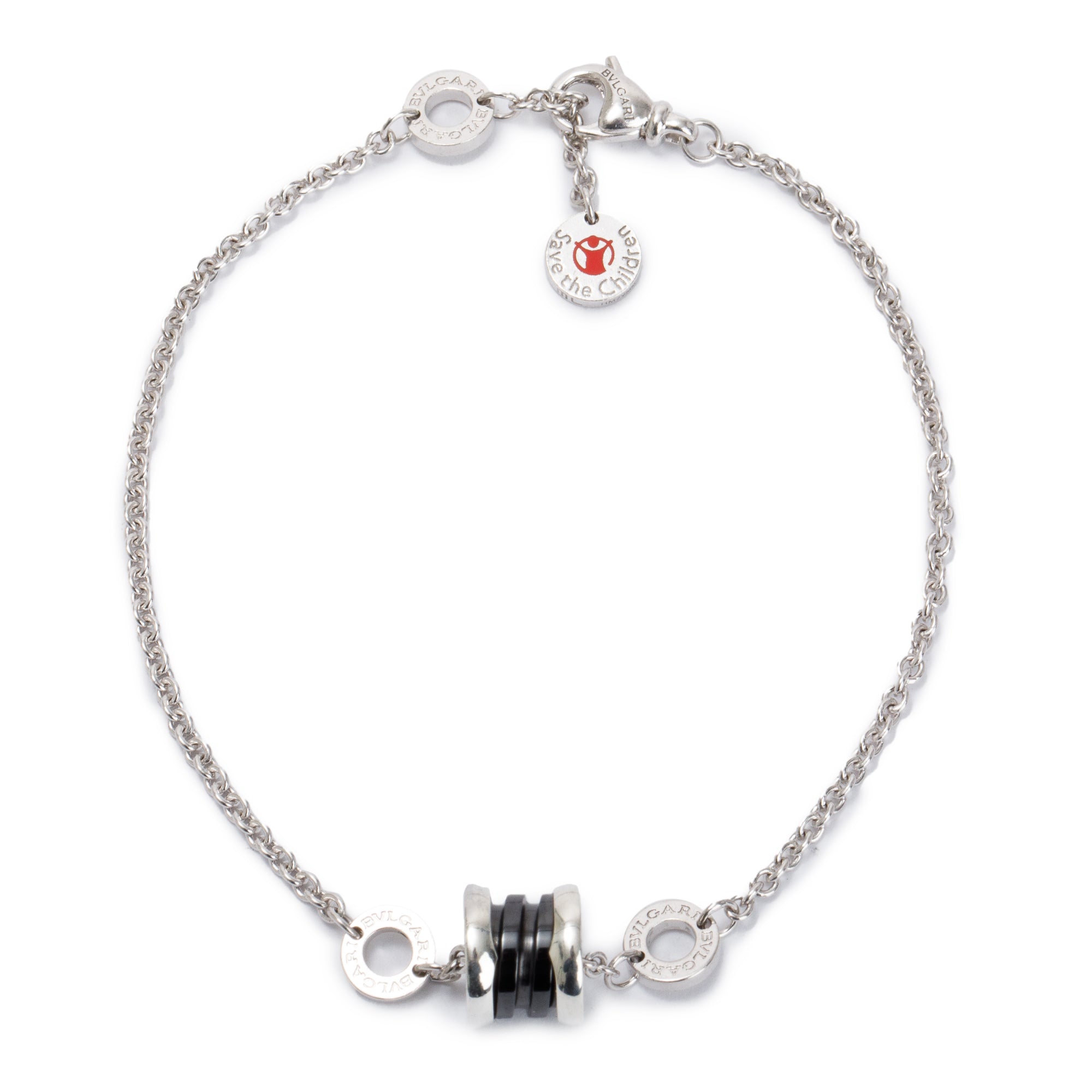 BVLGARI Sterling Silver & Black Ceramic Save The Children Bracelet w/ Box, Certificate & Receipt