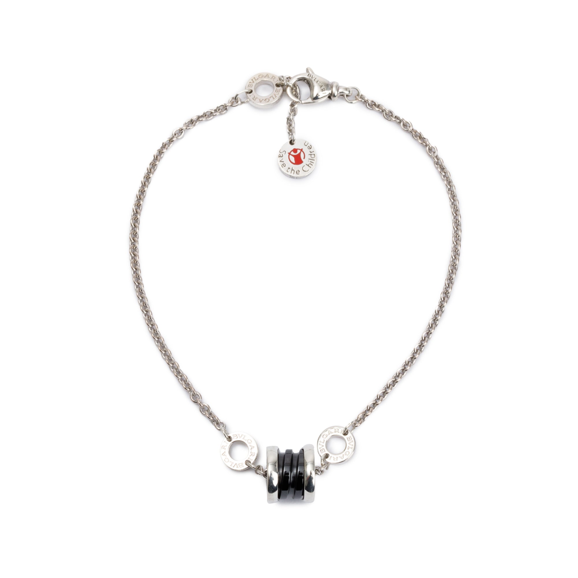 BVLGARI Sterling Silver & Black Ceramic Save The Children Bracelet
