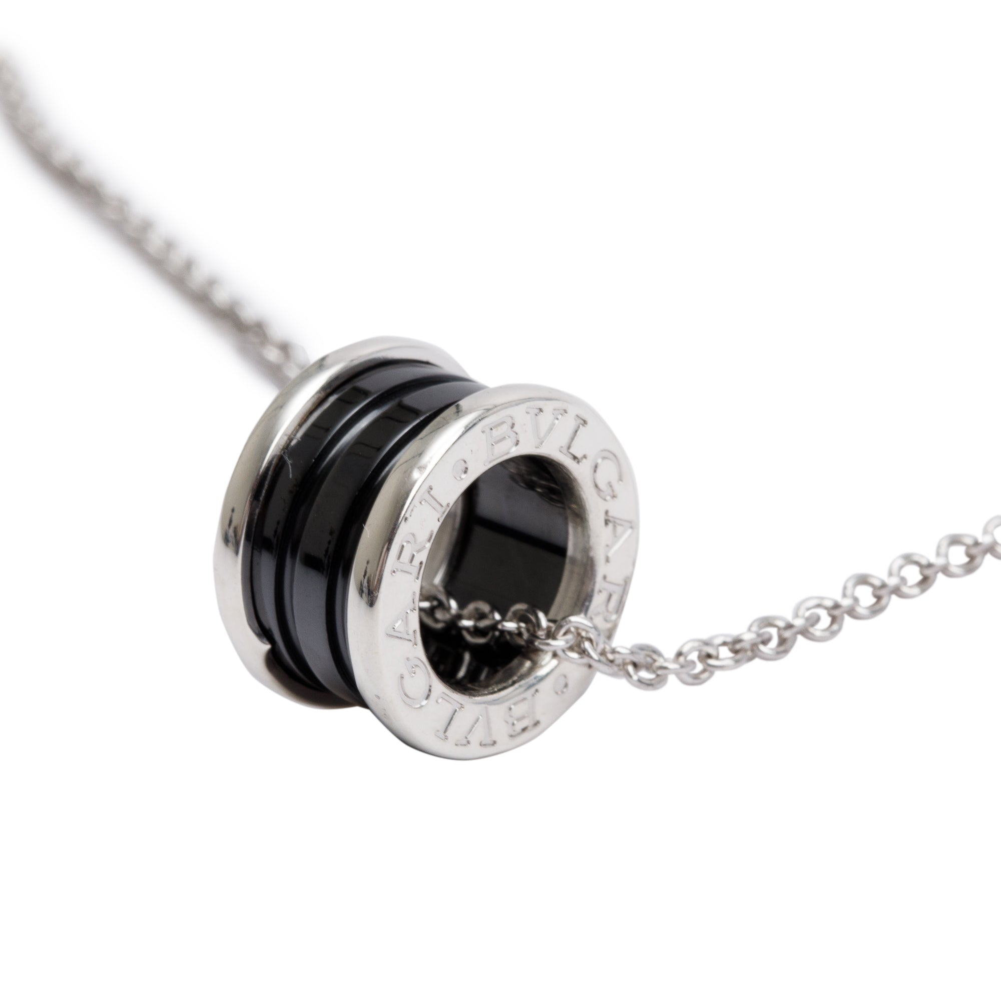 BVLGARI Sterling Silver & Black Ceramic Save The Children Pendant Necklace