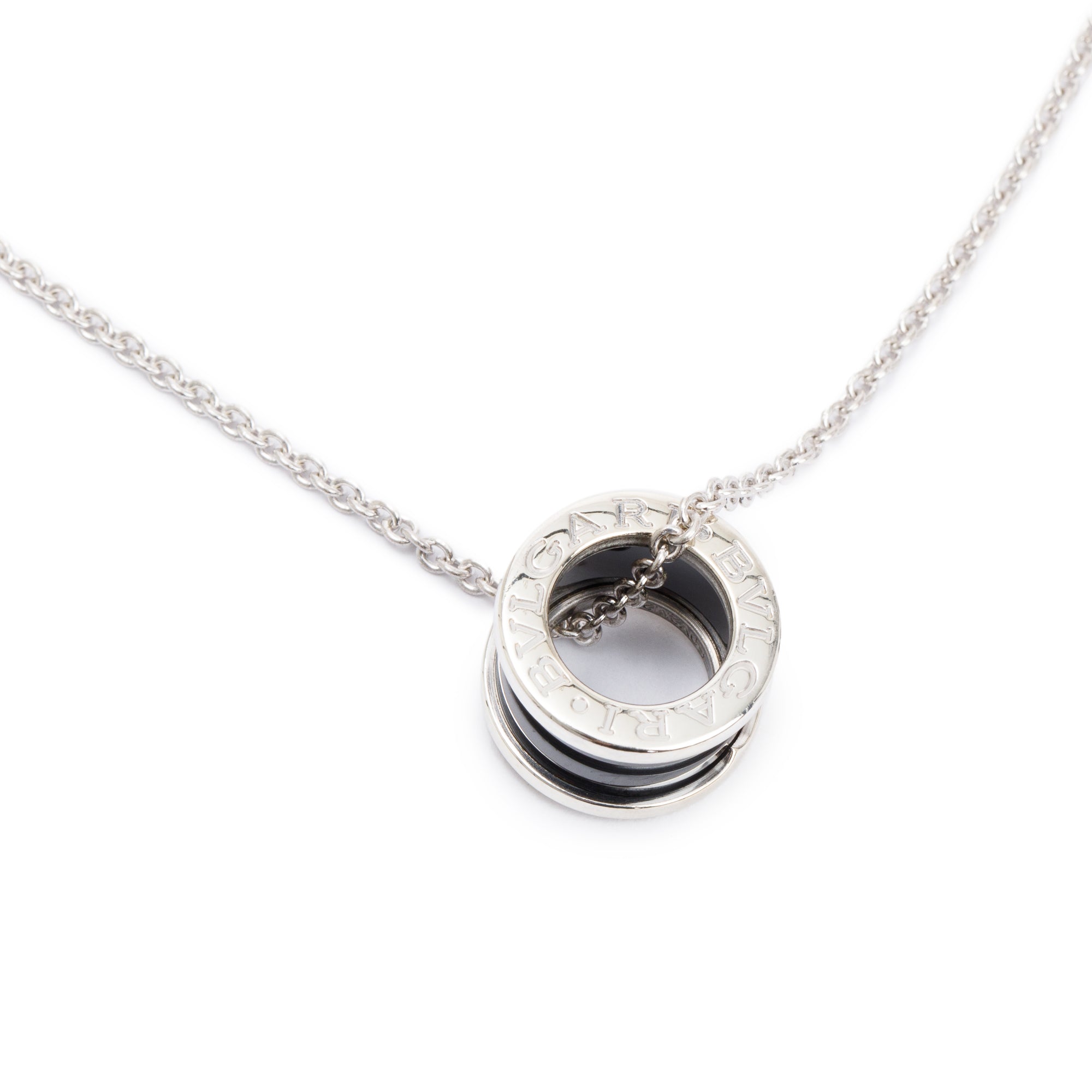 BVLGARI Sterling Silver & Black Ceramic Save The Children Pendant Necklace