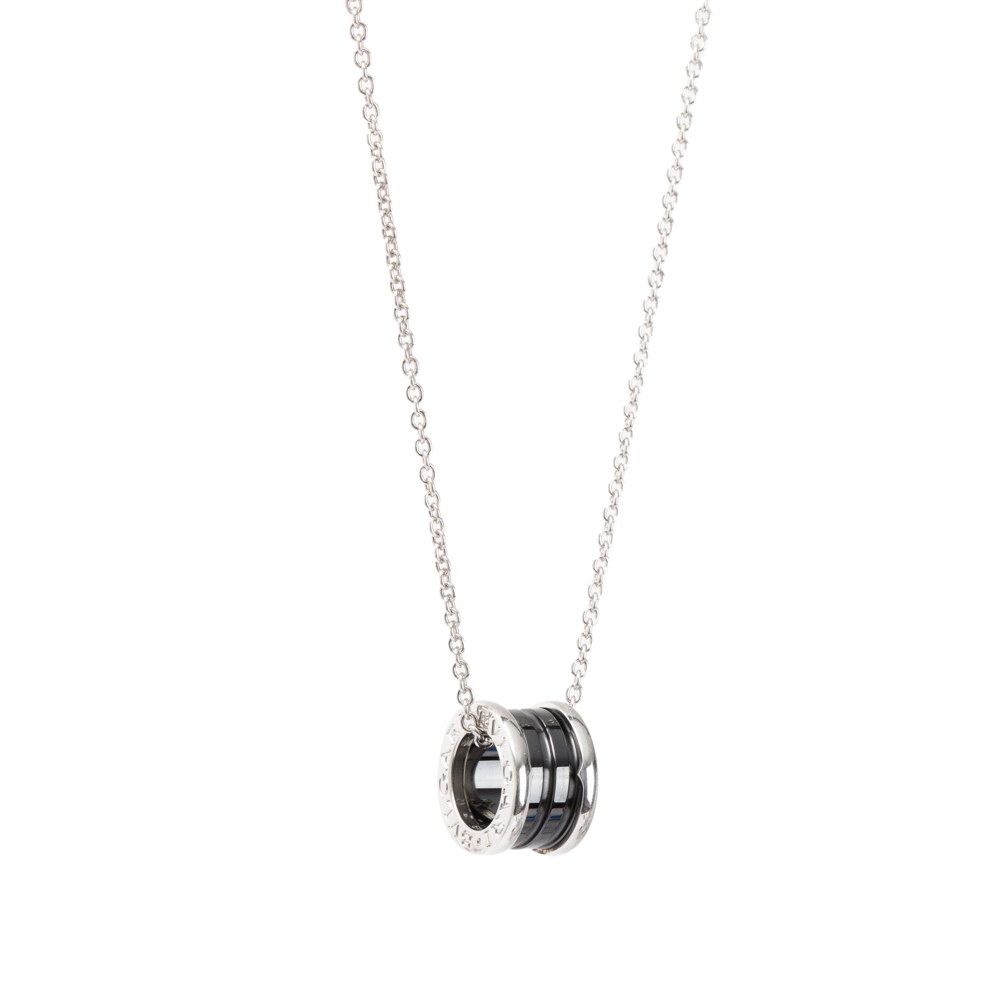 BVLGARI Sterling Silver & Black Ceramic Save The Children Pendant Necklace w/ Box, Certificate & Receipt