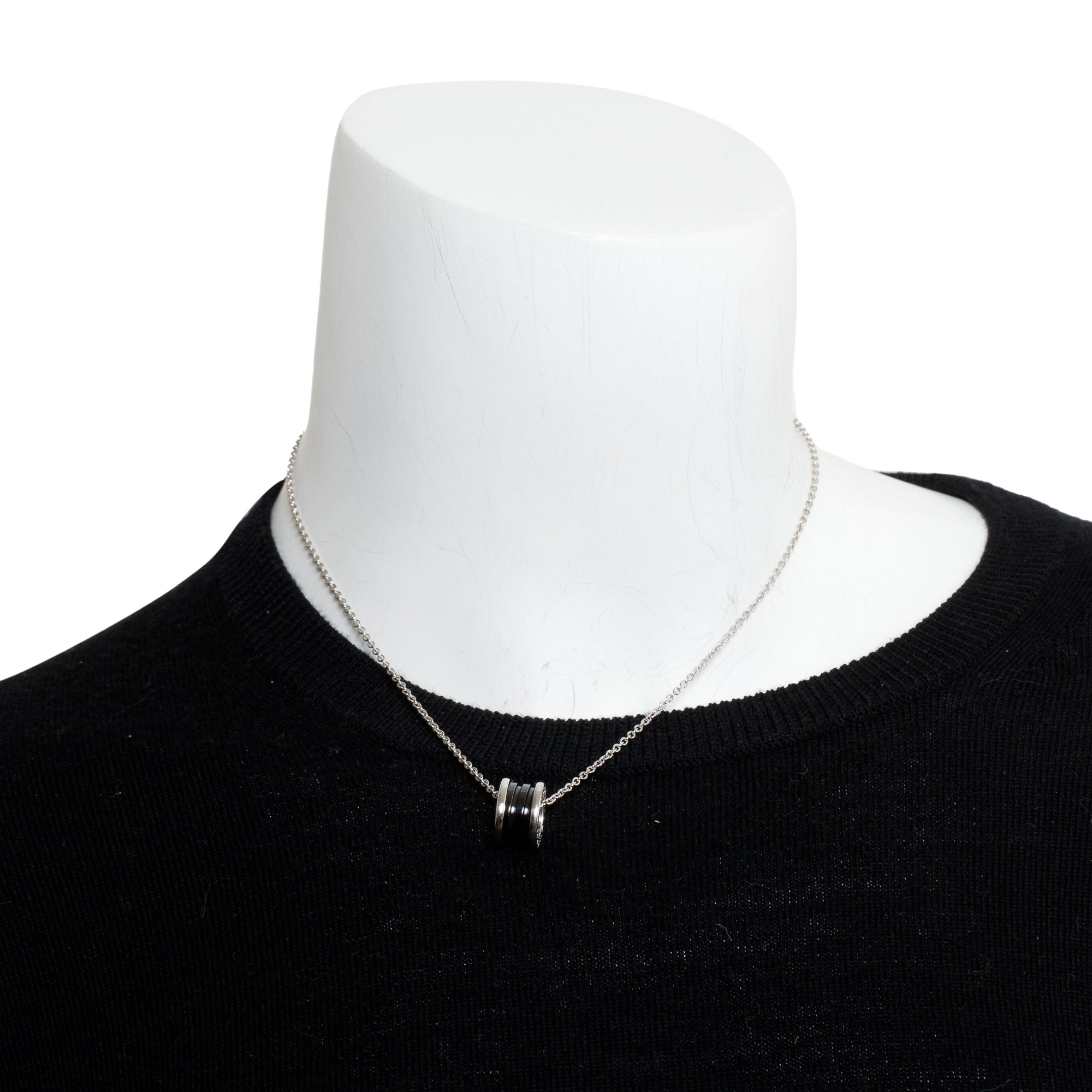 BVLGARI Sterling Silver & Black Ceramic Save The Children Pendant Necklace w/ Box, Certificate & Receipt