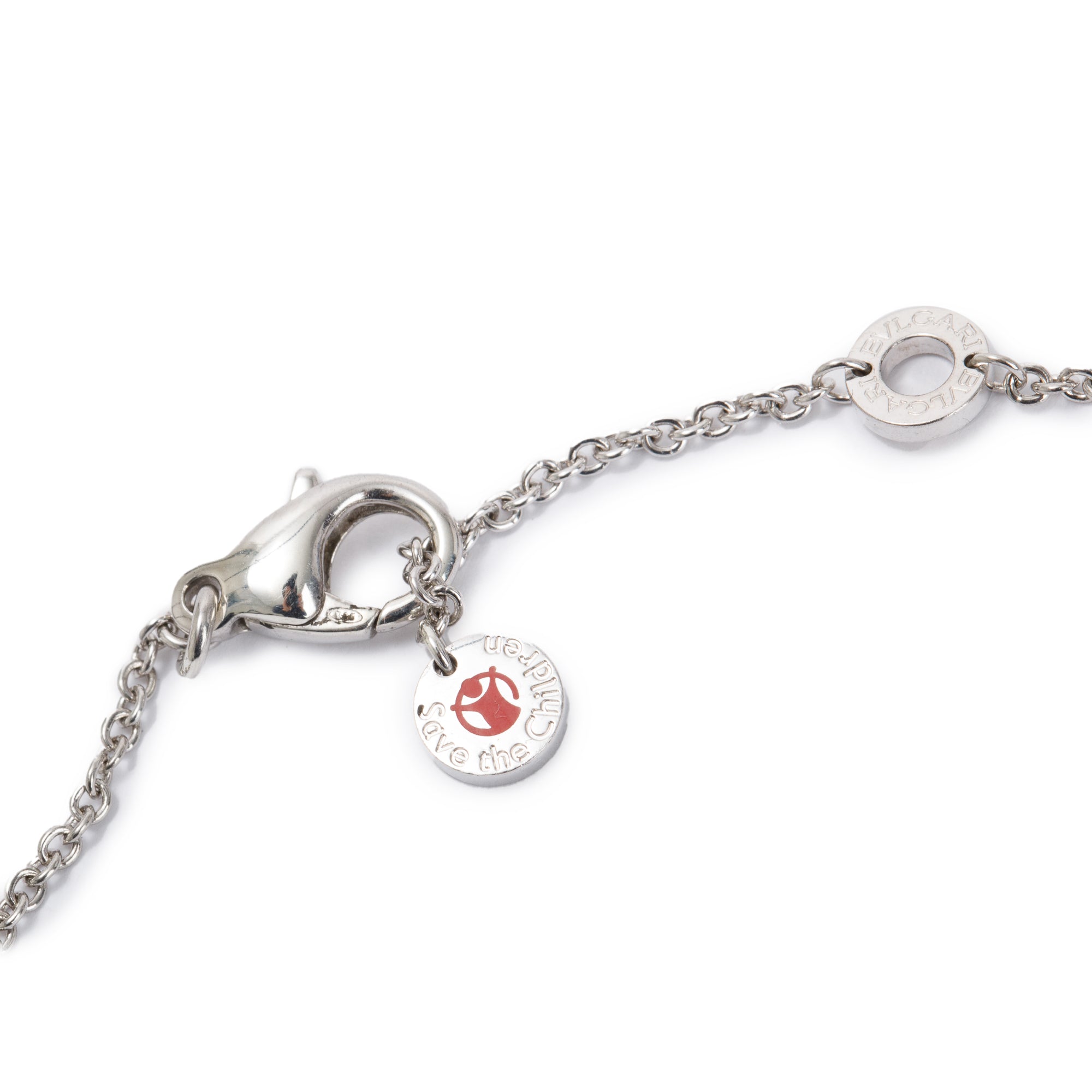 BVLGARI Sterling Silver & Black Ceramic Save The Children Pendant Necklace w/ Box, Certificate & Receipt