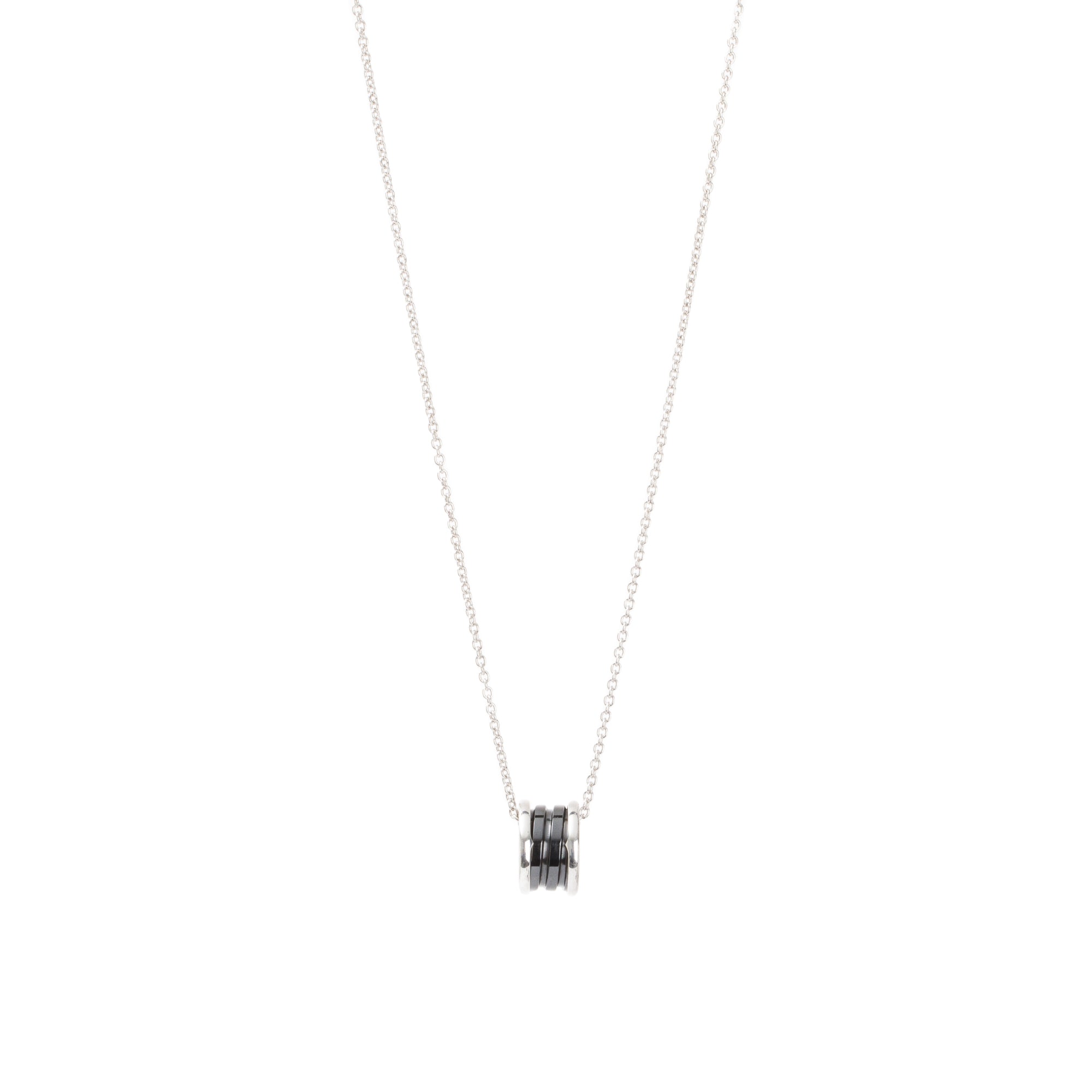 BVLGARI Sterling Silver & Black Ceramic Save The Children Pendant Necklace w/ Box, Certificate & Receipt