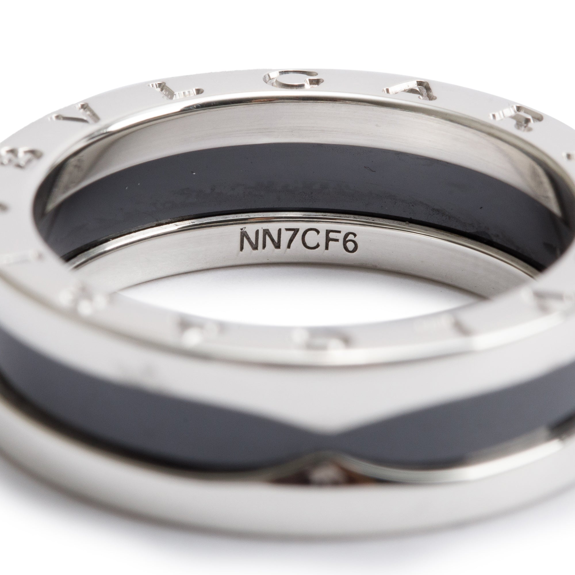 BVLGARI Sterling Silver Black Ceramic Save the Children One-Band Ring, Size 58 8.25