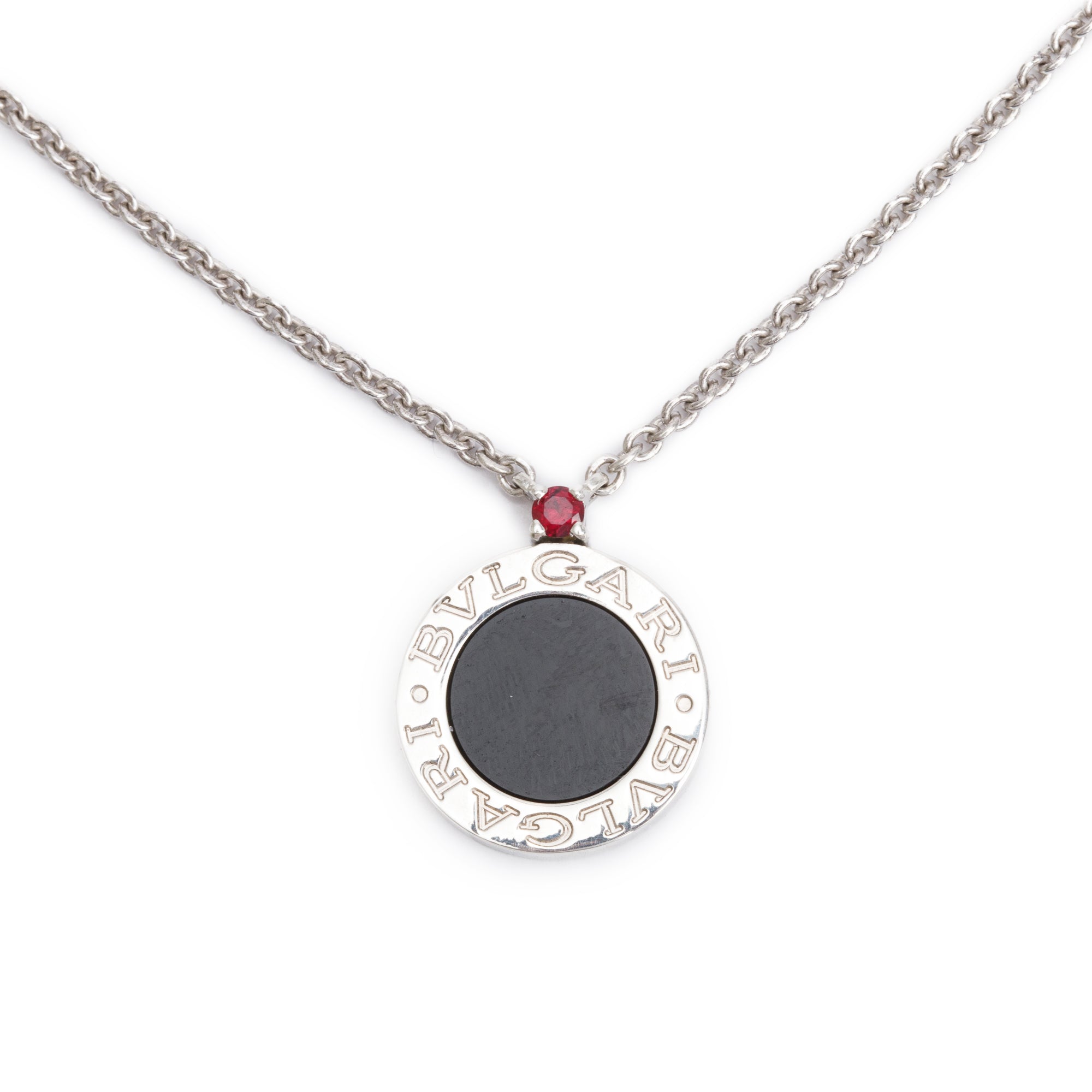 BVLGARI Sterling Silver Save The Children Black Onyx & Ruby Pendant Necklace