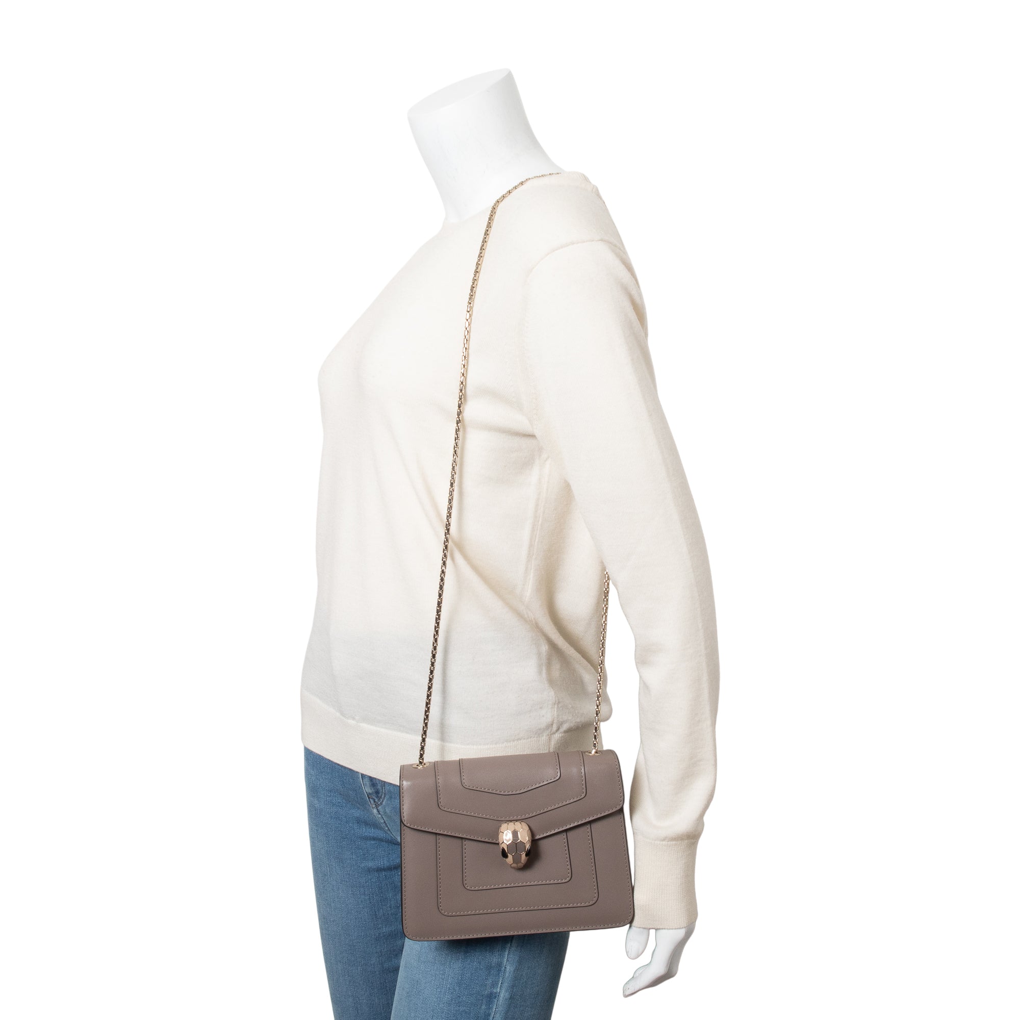 BVLGARI Taupe Calfskin Leather Serpenti Forever Crossbody Bag