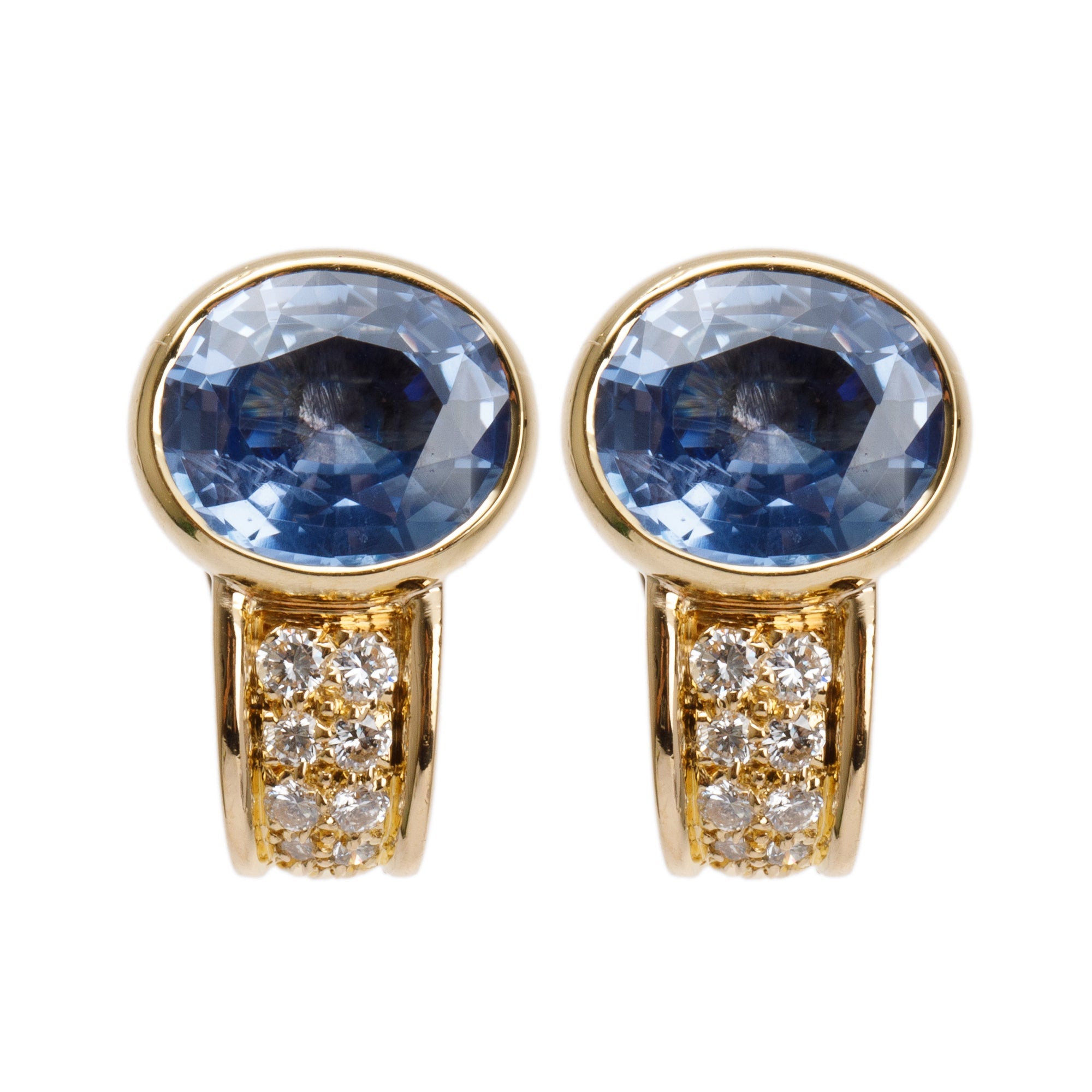 BVLGARI Vintage 18k Yellow Gold Blue Sapphire & Diamond Earrings