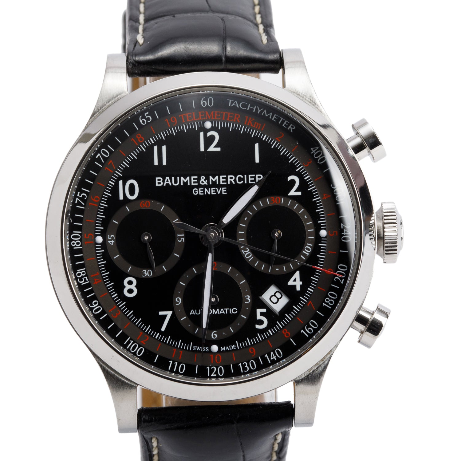 Baume & Mercier Stainless Steel Capeland 42 MM Automatic Chronograph Watch Black Dial 65726