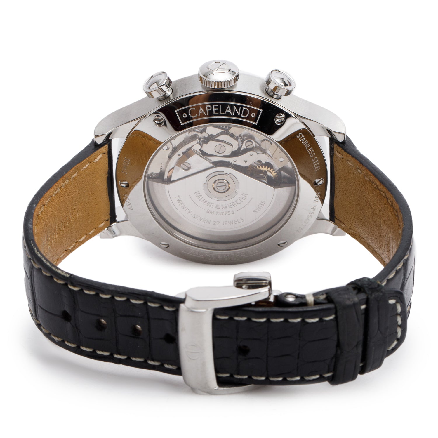 Baume & Mercier Stainless Steel Capeland 42 MM Automatic Chronograph Watch Black Dial 65726