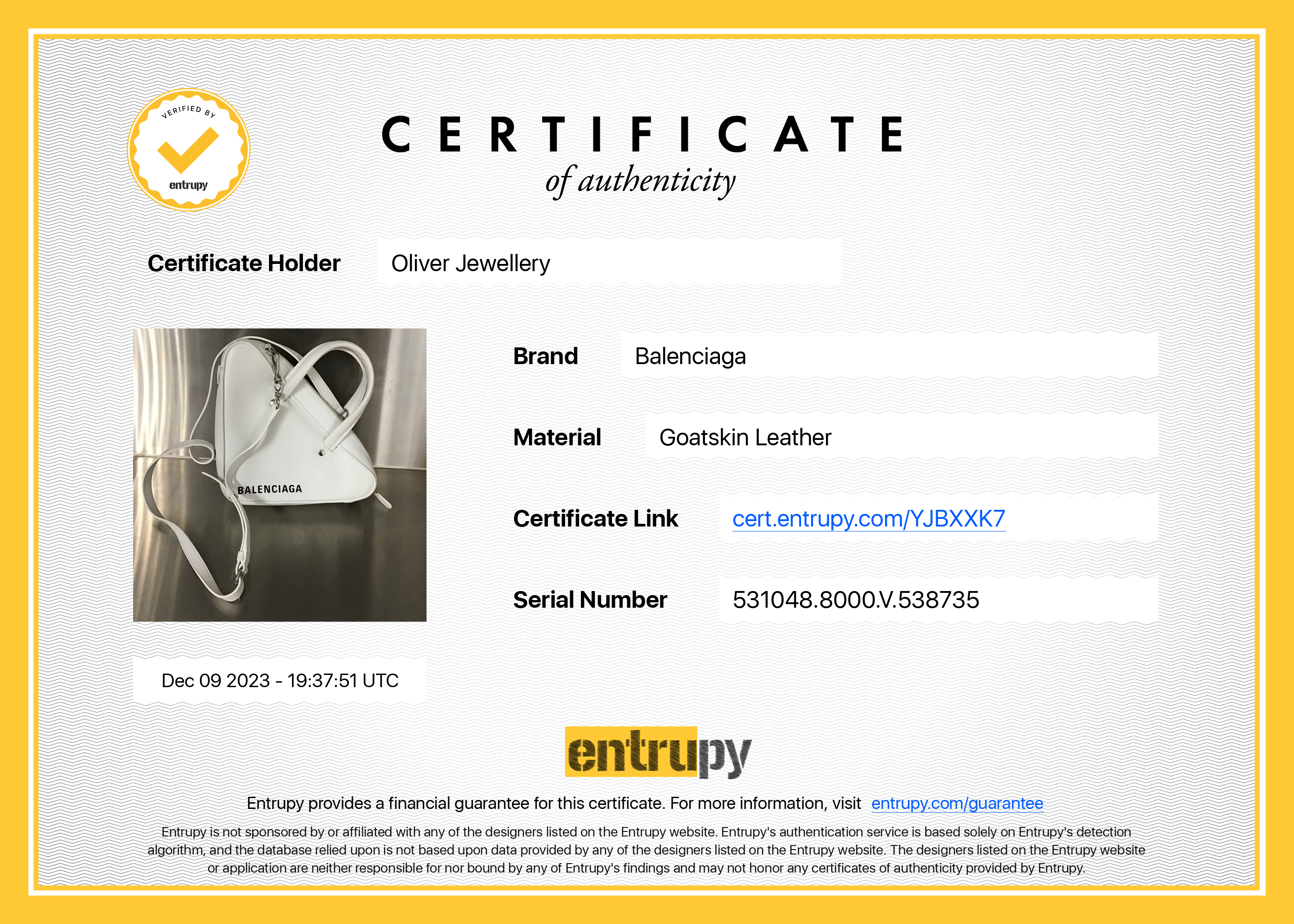 Balenciaga 2020 White Calfskin Leather Triangle S Duffle Bag w/ Strap & Receipt