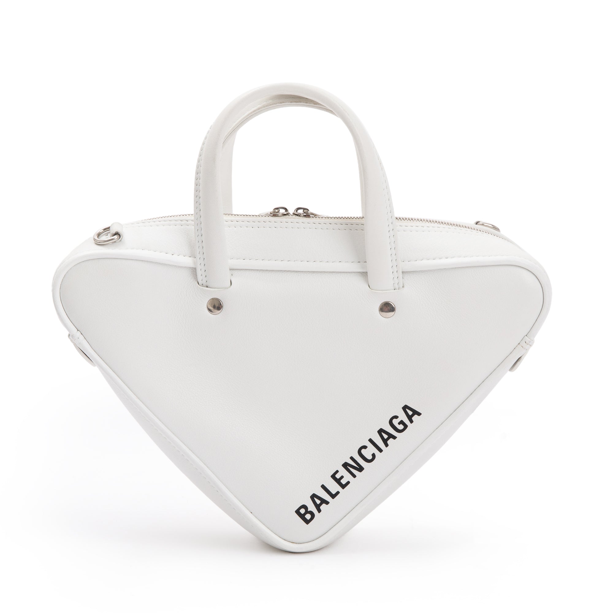 Balenciaga 2020 White Calfskin Leather Triangle S Duffle Bag w/ Strap & Receipt