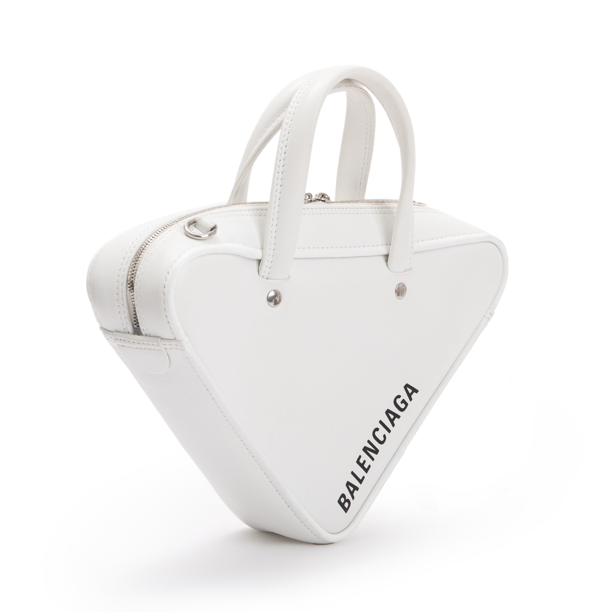 Balenciaga 2020 White Calfskin Leather Triangle S Duffle Bag w/ Strap & Receipt