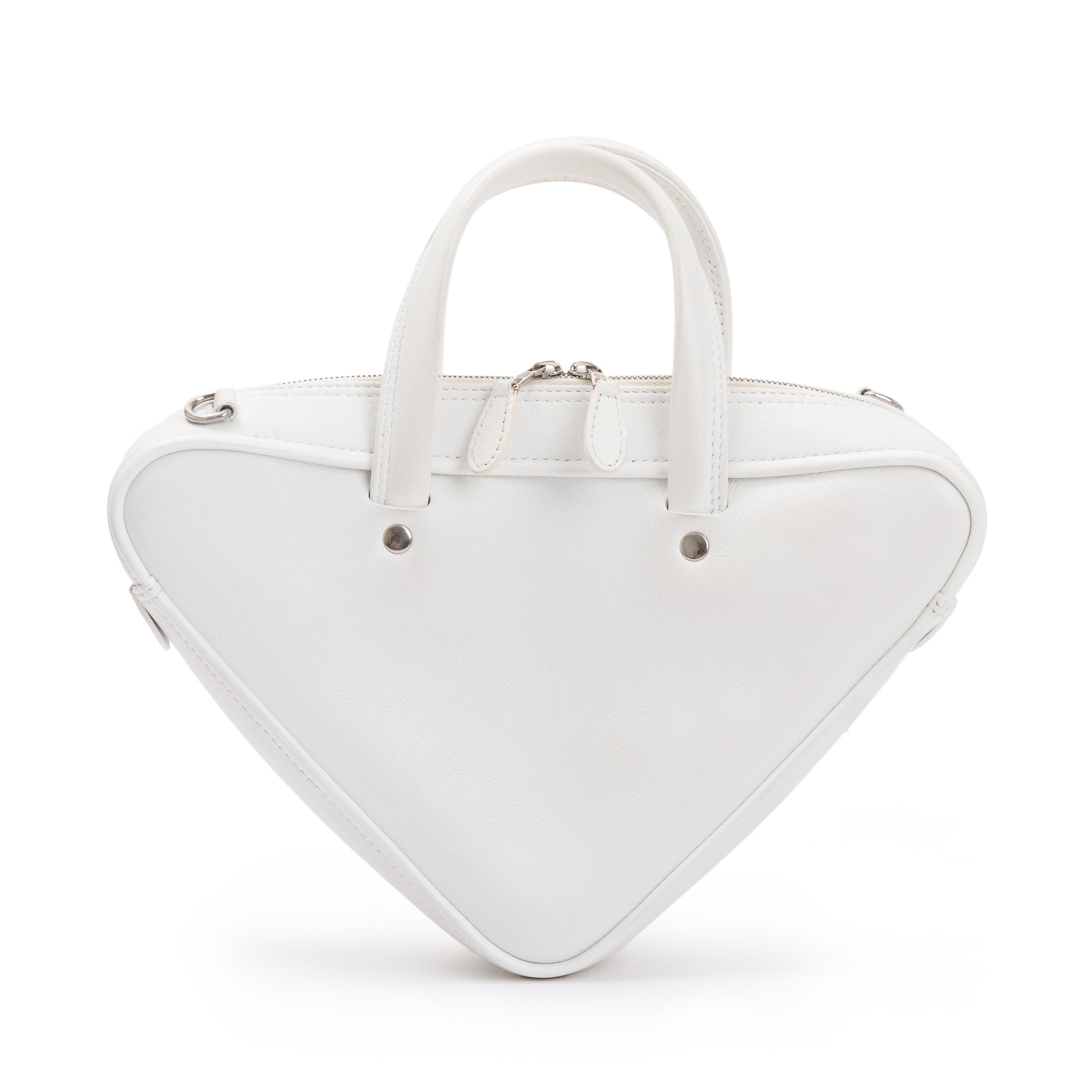 Balenciaga 2020 White Calfskin Leather Triangle S Duffle Bag w/ Strap & Receipt