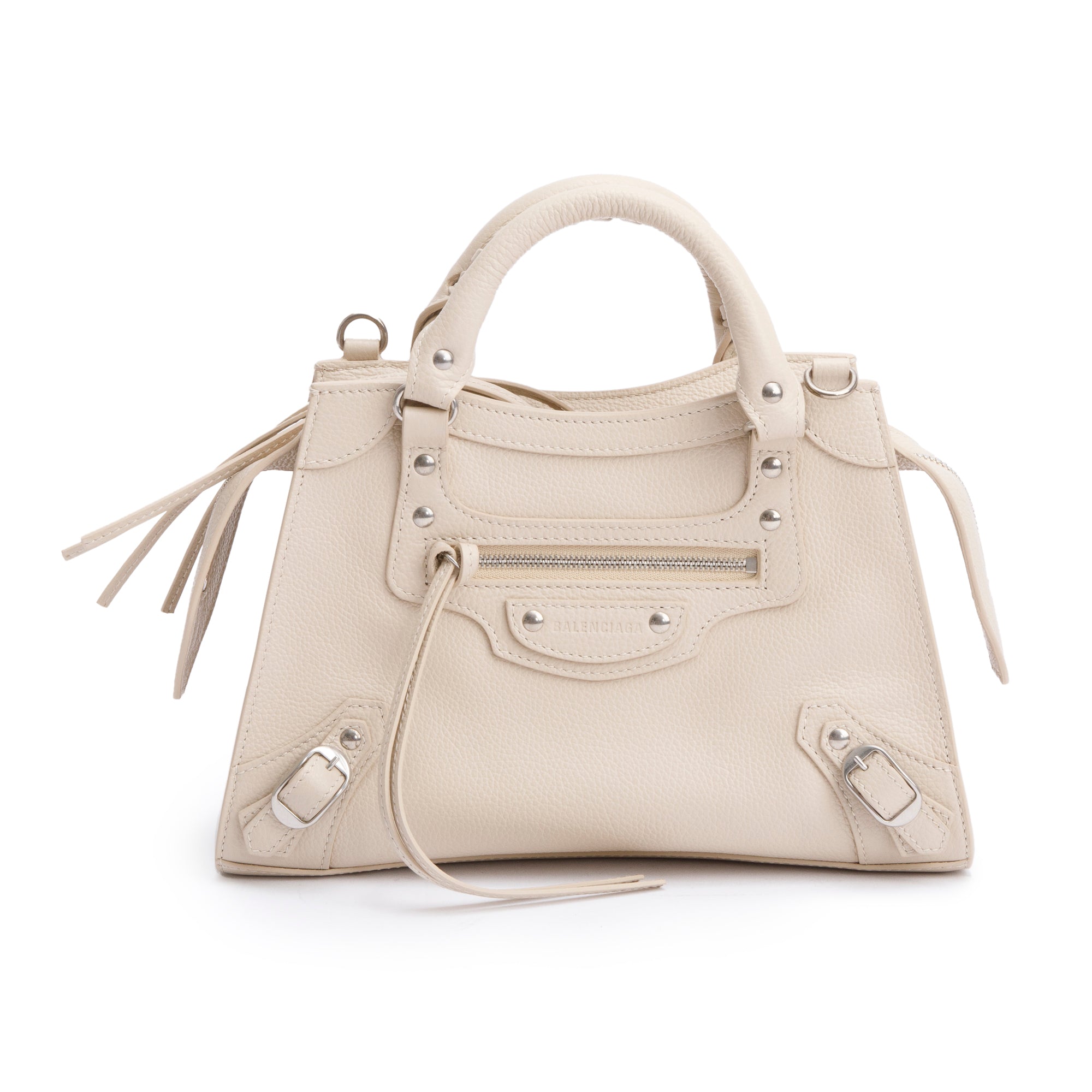 Balenciaga 2022 Beige Calfskin Leather Neo Classic XS City Bag w/ Strap , Receipt & Box