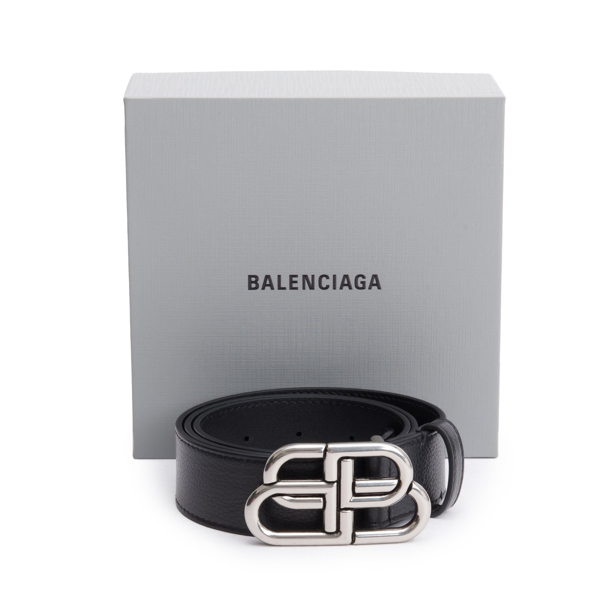 Balenciaga BB Black Leather Large Belt 85 w/ Box